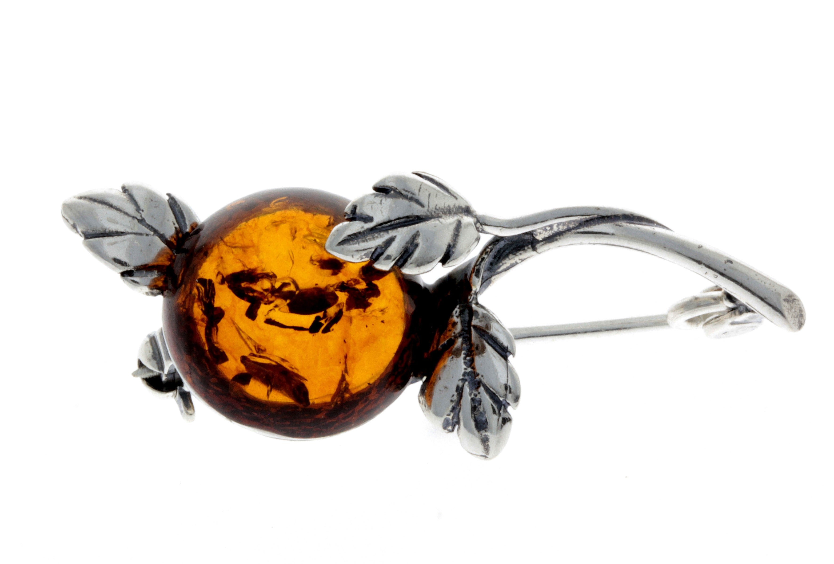 925 Sterling Silver & Baltic Amber Art Deco Brooch - 4176