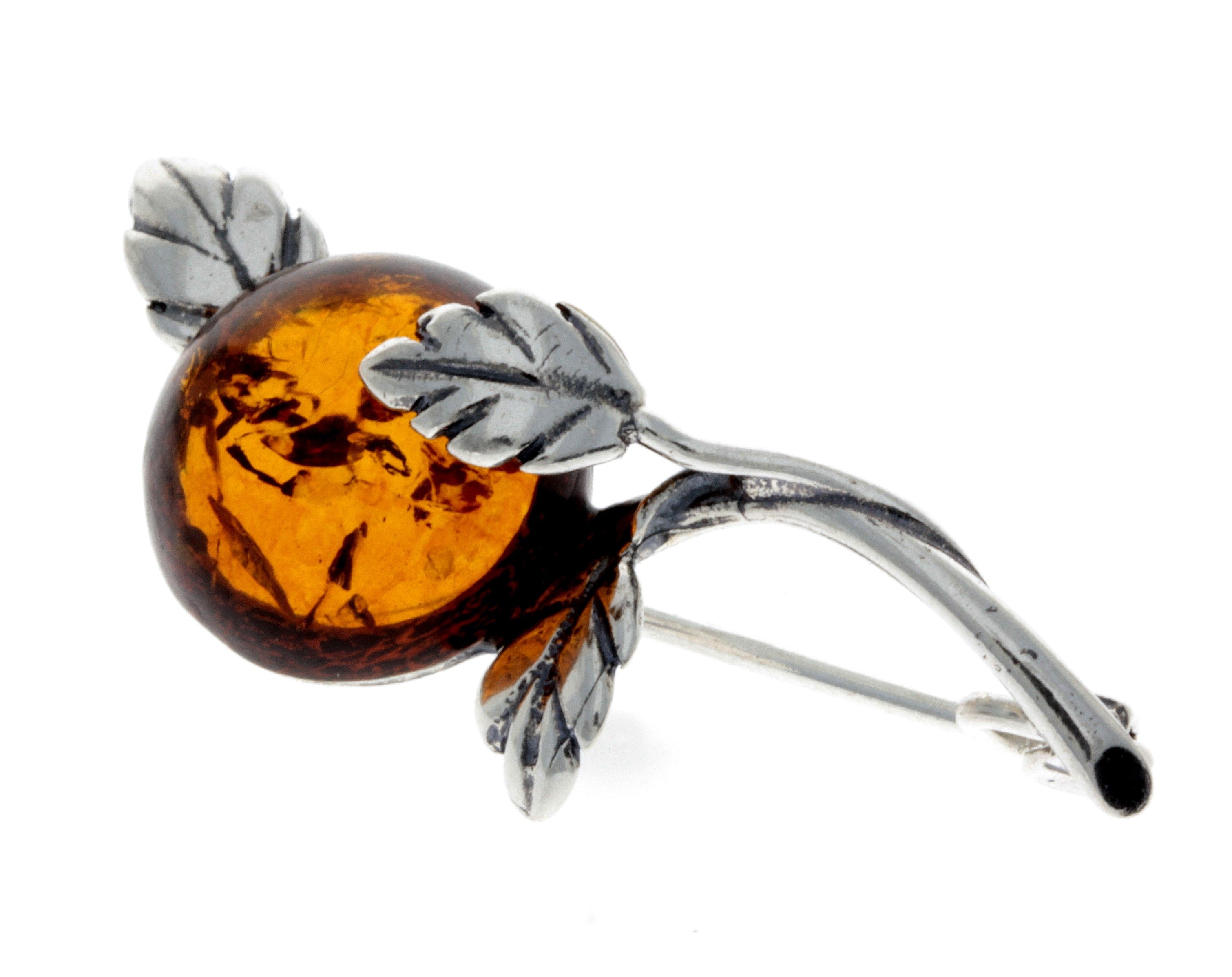 925 Sterling Silver & Baltic Amber Art Deco Brooch - 4176