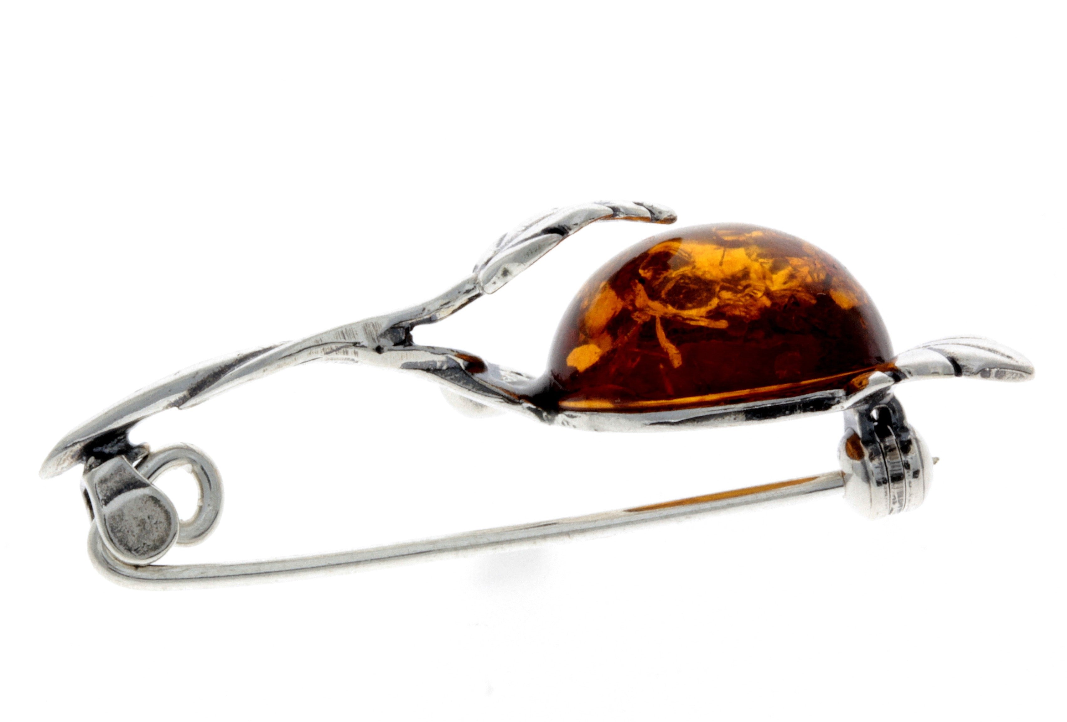 925 Sterling Silver & Baltic Amber Art Deco Brooch - 4176