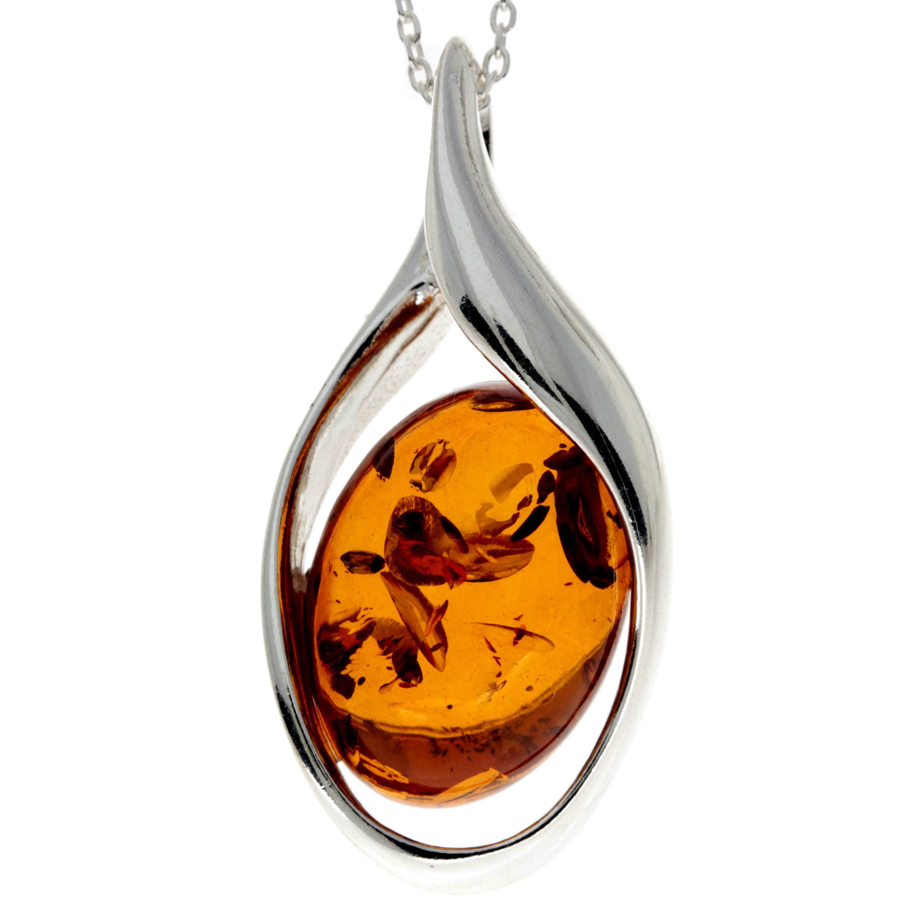 925 Sterling Silver & Baltic Amber Large Modern Pendant - GL2016