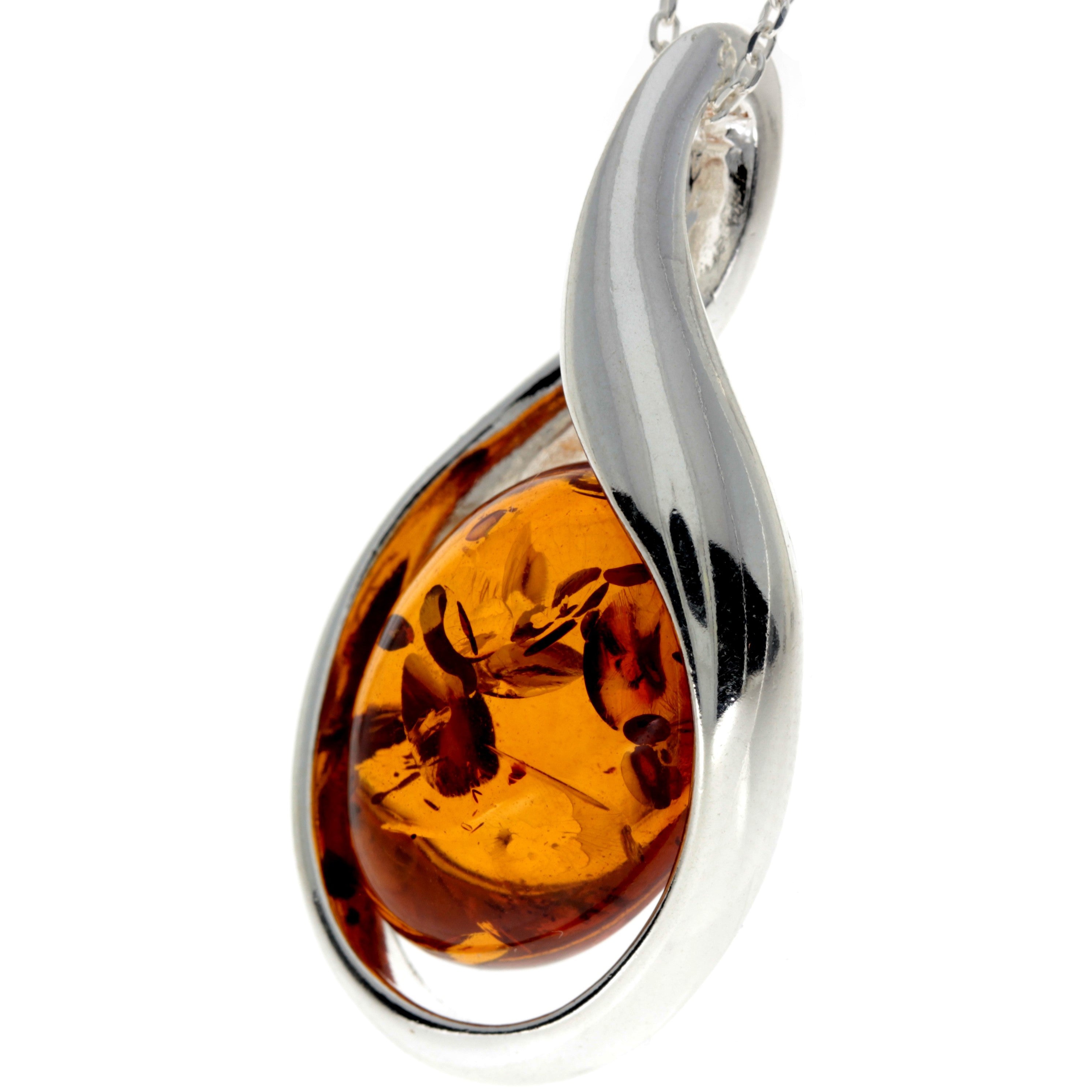 925 Sterling Silver & Baltic Amber Large Modern Pendant - GL2016