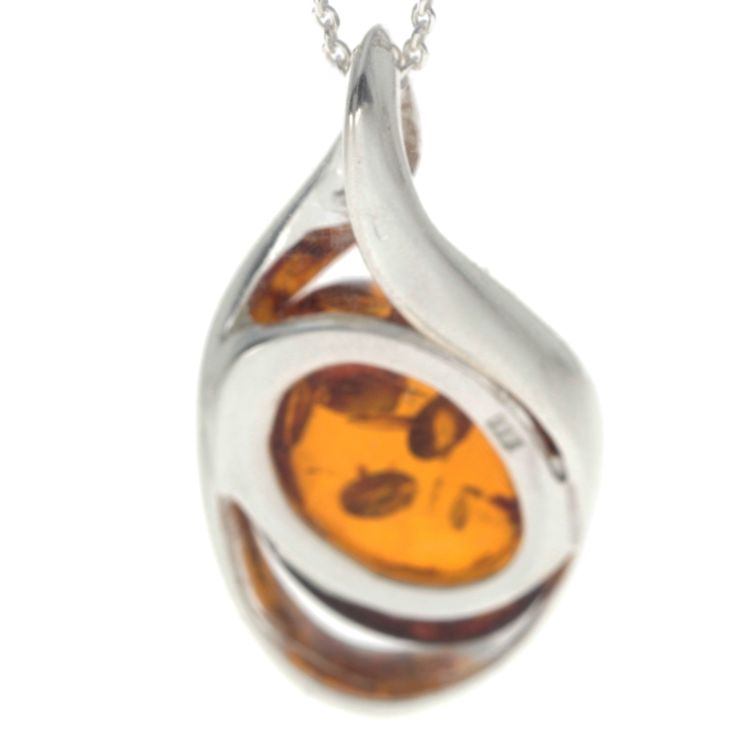 925 Sterling Silver & Baltic Amber Large Modern Pendant - GL2016