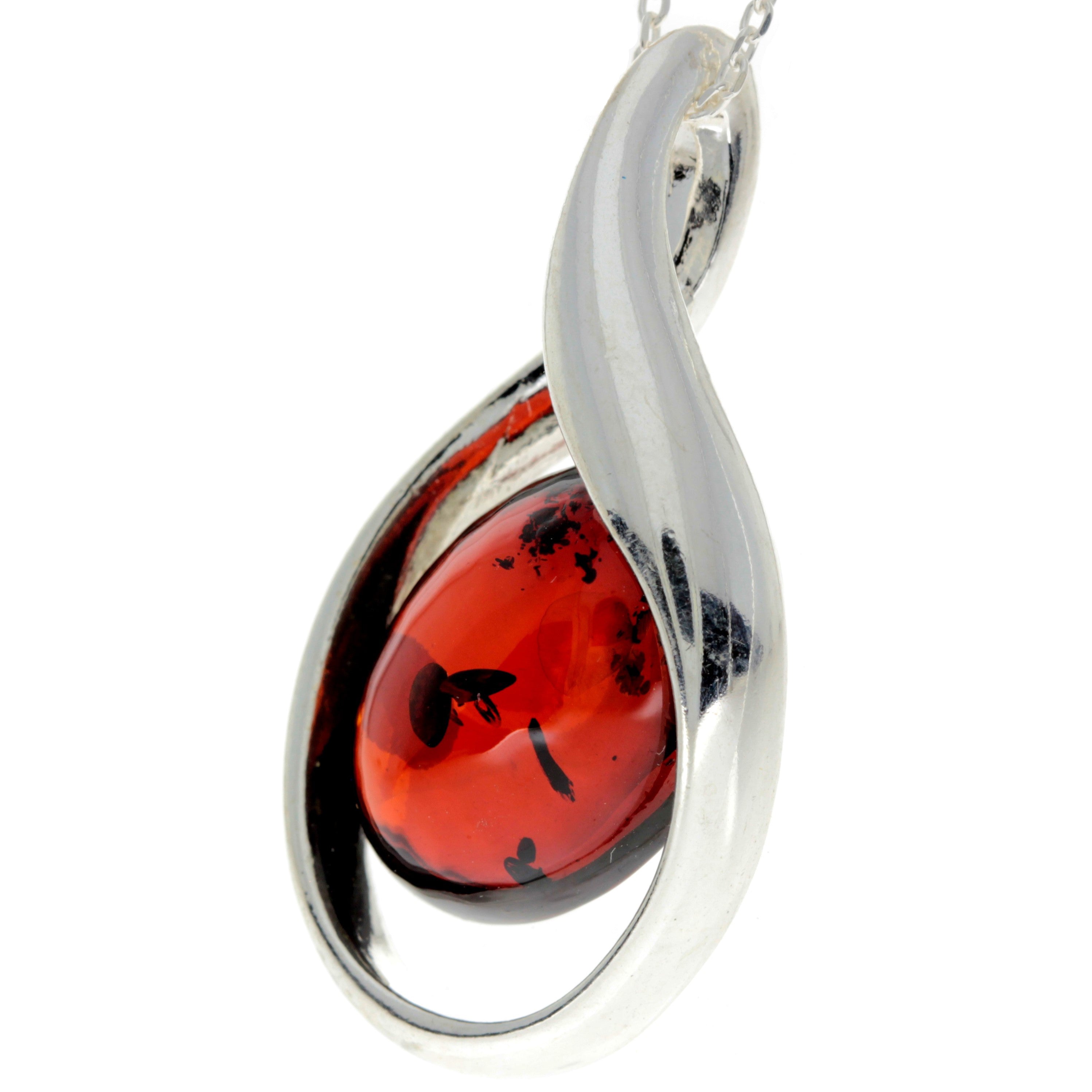 925 Sterling Silver & Baltic Amber Large Modern Pendant - GL2016