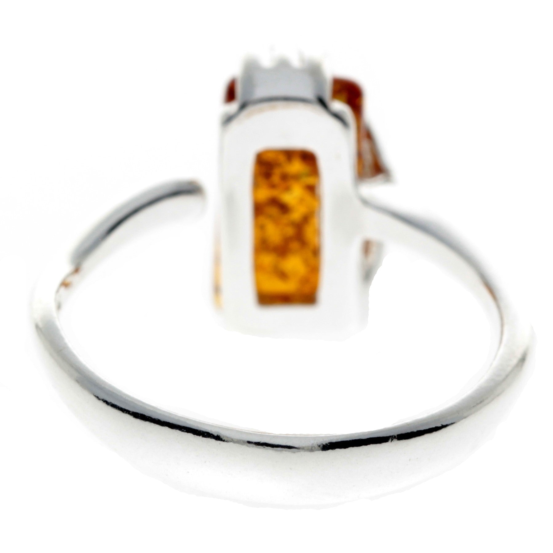 925 Sterling Silver & Genuine Baltic Amber Rectangular Modern Adjustable Ring - GL418A