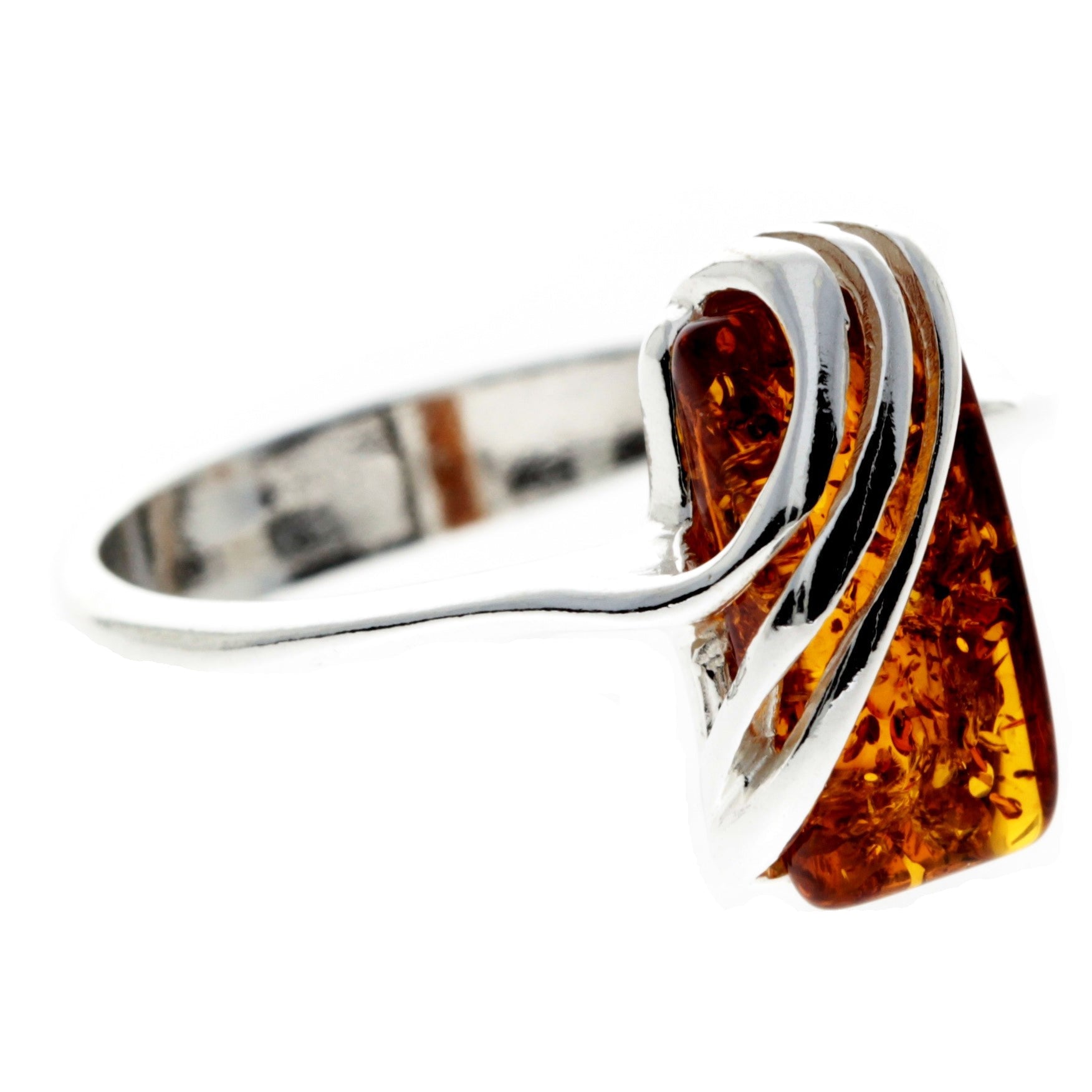 925 Sterling Silver & Genuine Baltic Amber Rectangular Modern Adjustable Ring - GL418A