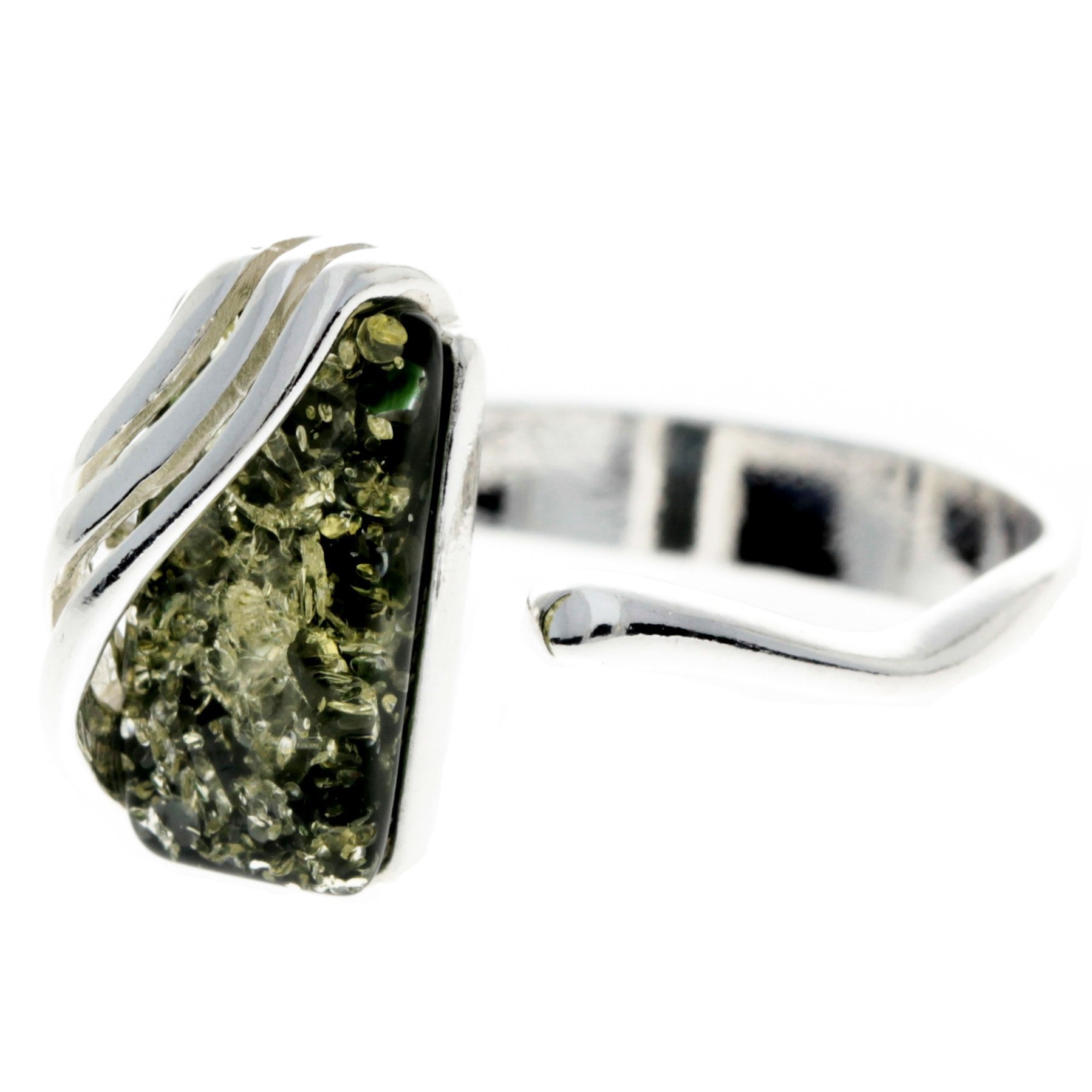 925 Sterling Silver & Genuine Baltic Amber Rectangular Modern Adjustable Ring - GL418A