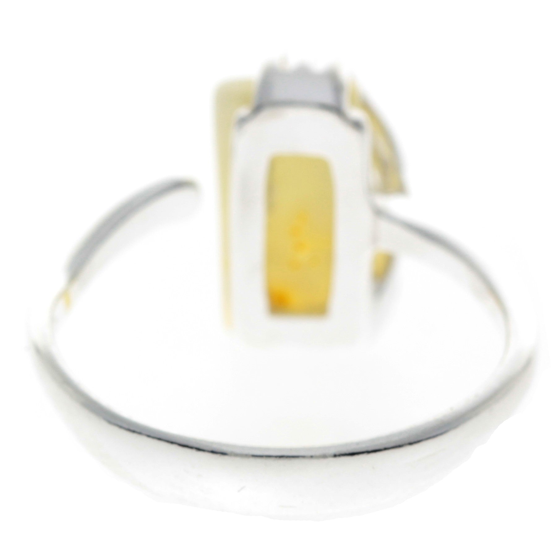 925 Sterling Silver & Genuine Baltic Amber Rectangular Modern Adjustable Ring - GL418A