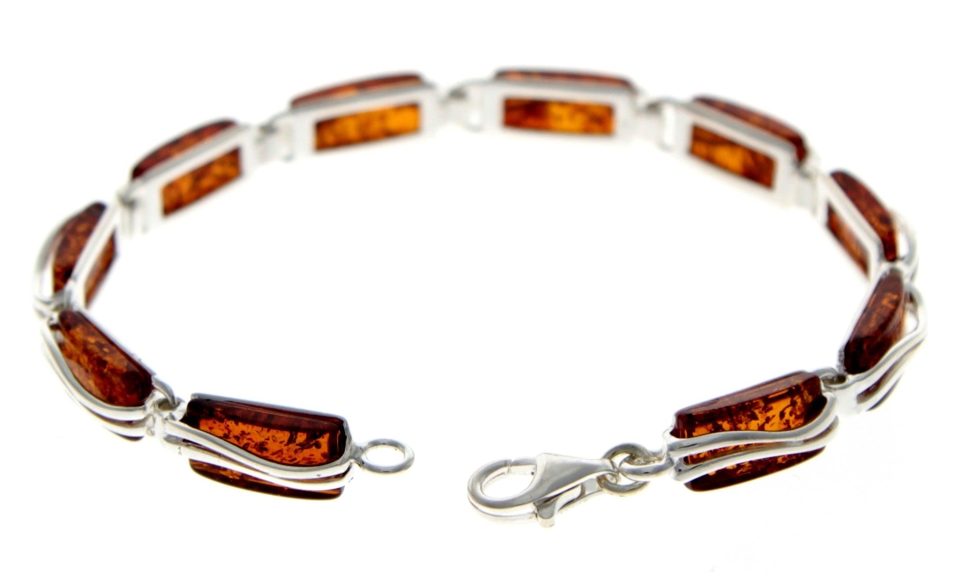 925 Sterling Silver & Genuine Baltic Amber Rectangular Modern Bracelet - GL508B