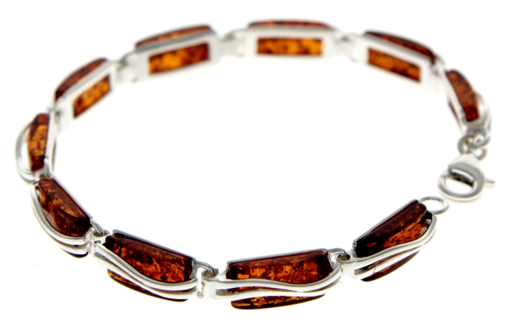 925 Sterling Silver & Genuine Baltic Amber Rectangular Modern Bracelet - GL508B