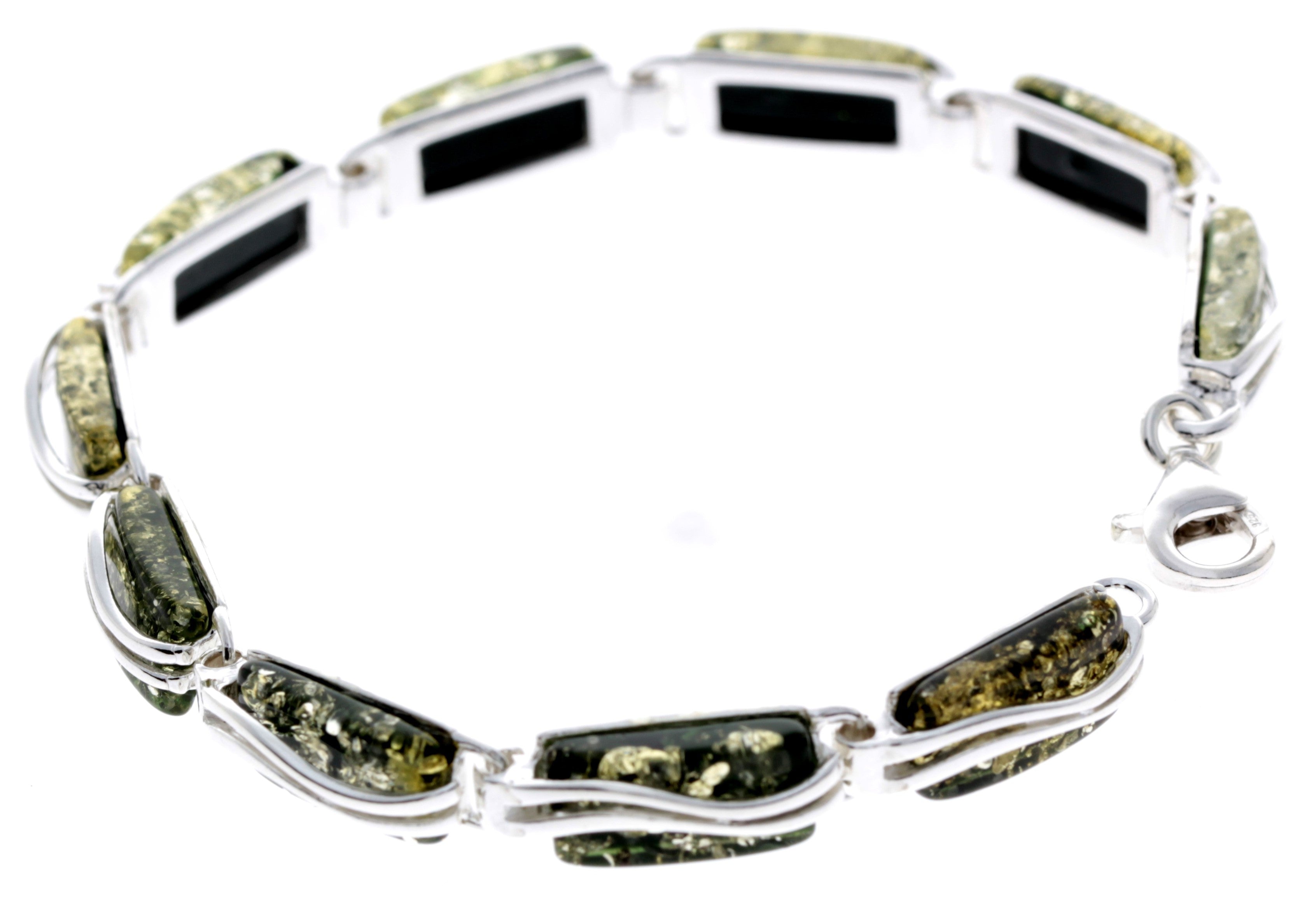 925 Sterling Silver & Genuine Baltic Amber Rectangular Modern Bracelet - GL508B