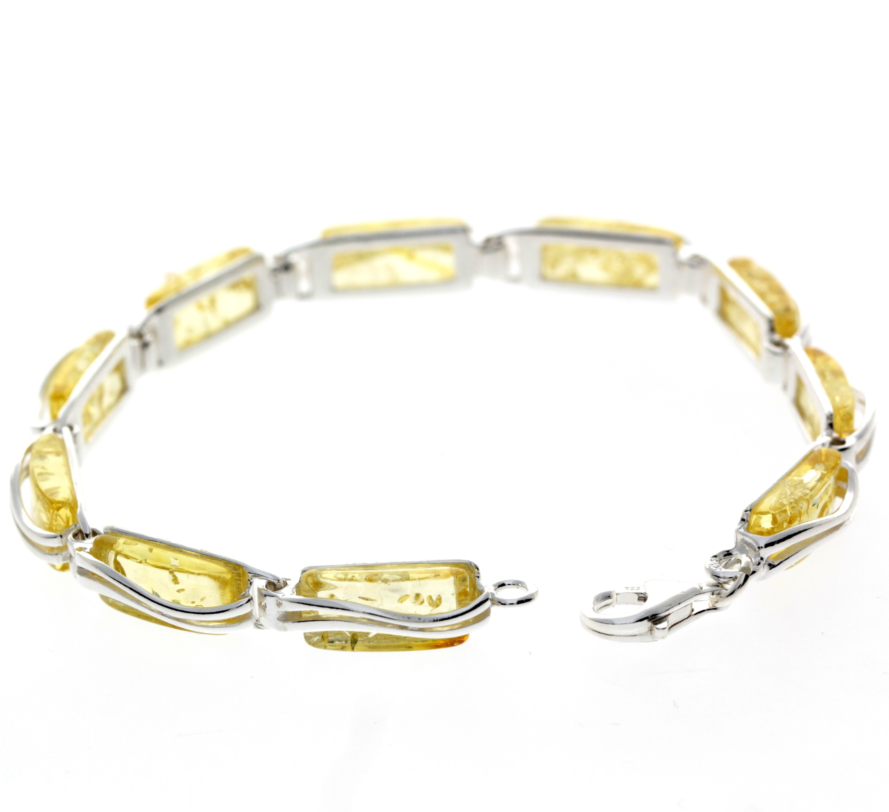 925 Sterling Silver & Genuine Baltic Amber Rectangular Modern Bracelet - GL508B