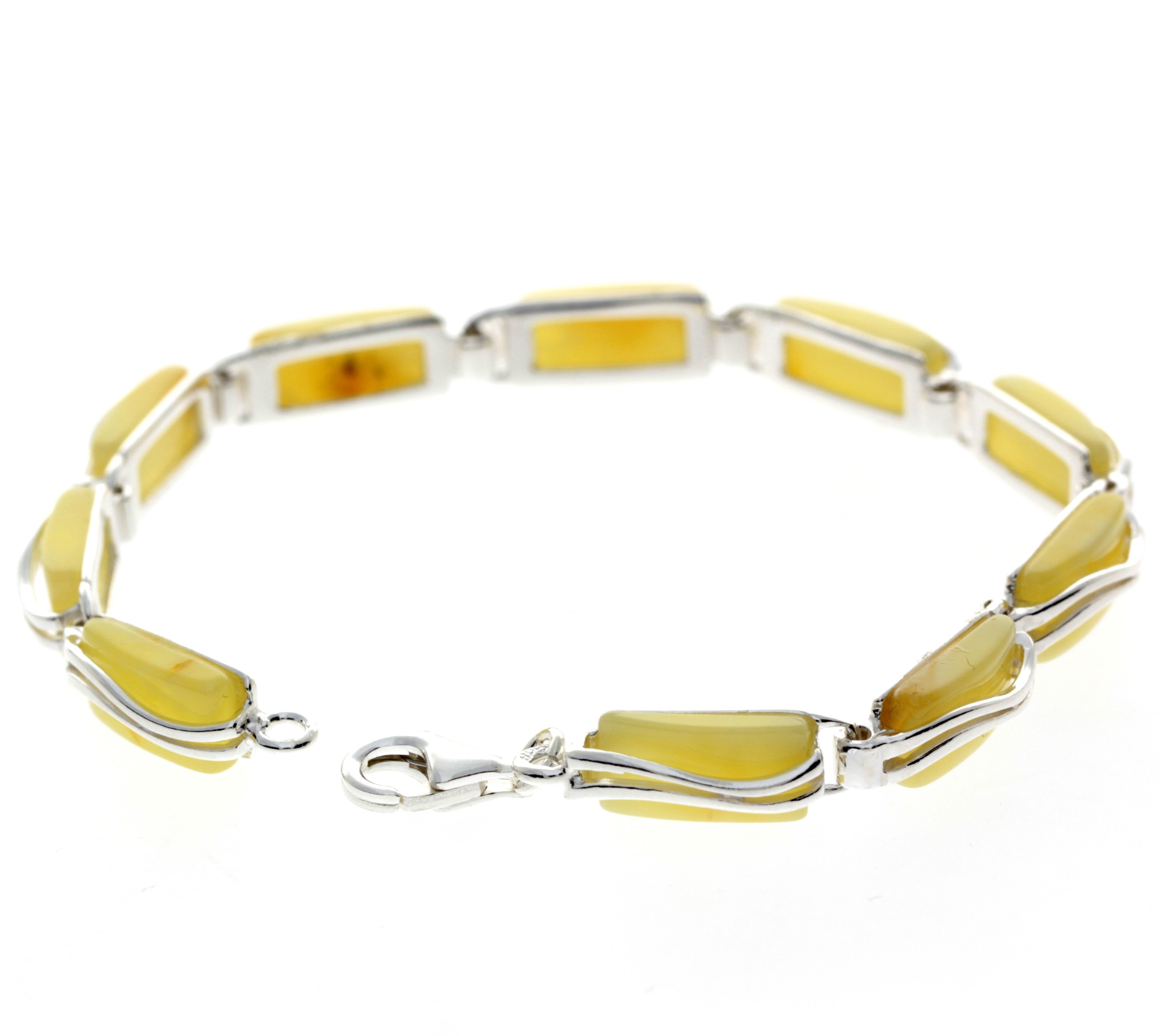 925 Sterling Silver & Genuine Baltic Amber Rectangular Modern Bracelet - GL508B