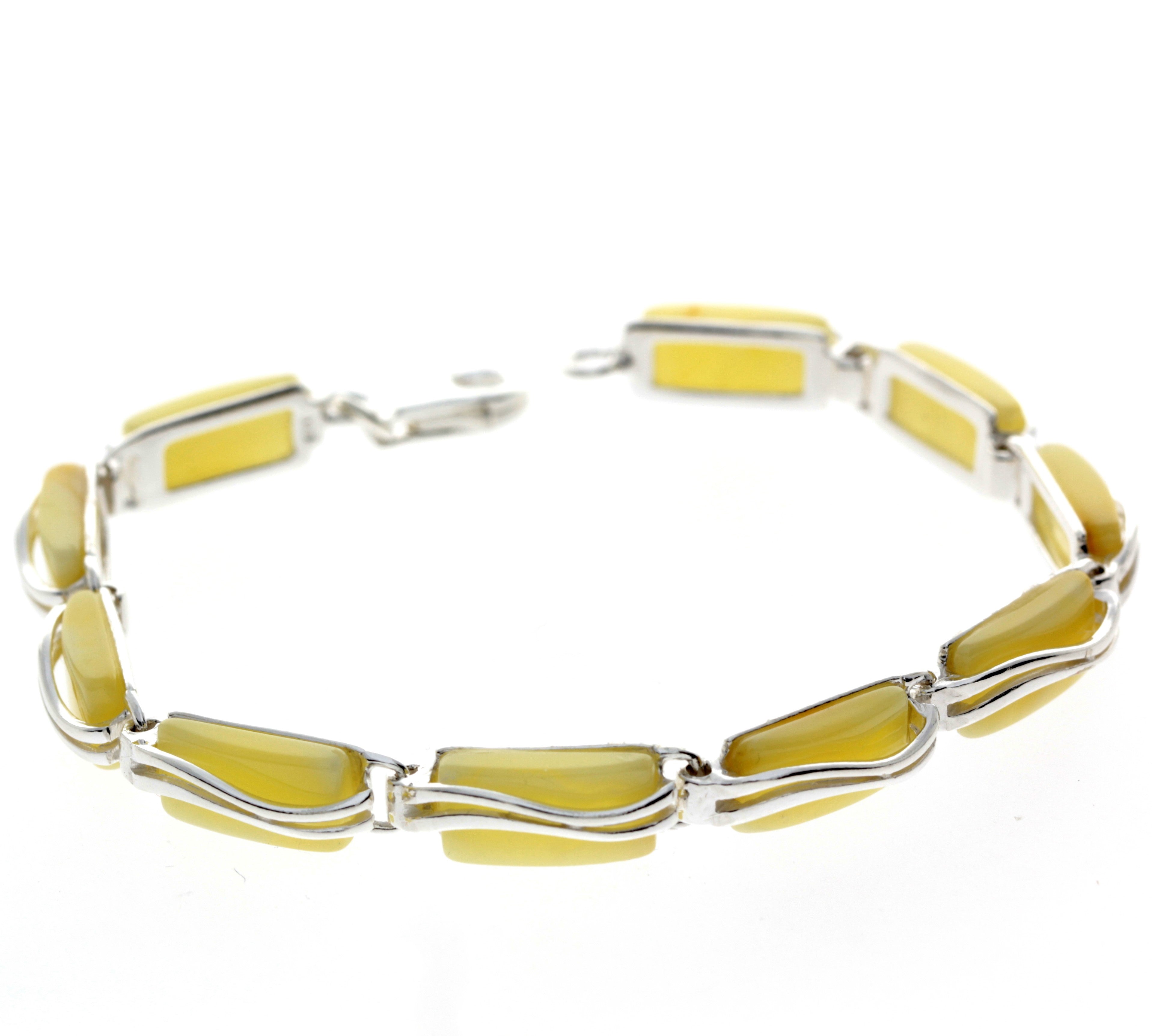 925 Sterling Silver & Genuine Baltic Amber Rectangular Modern Bracelet - GL508B