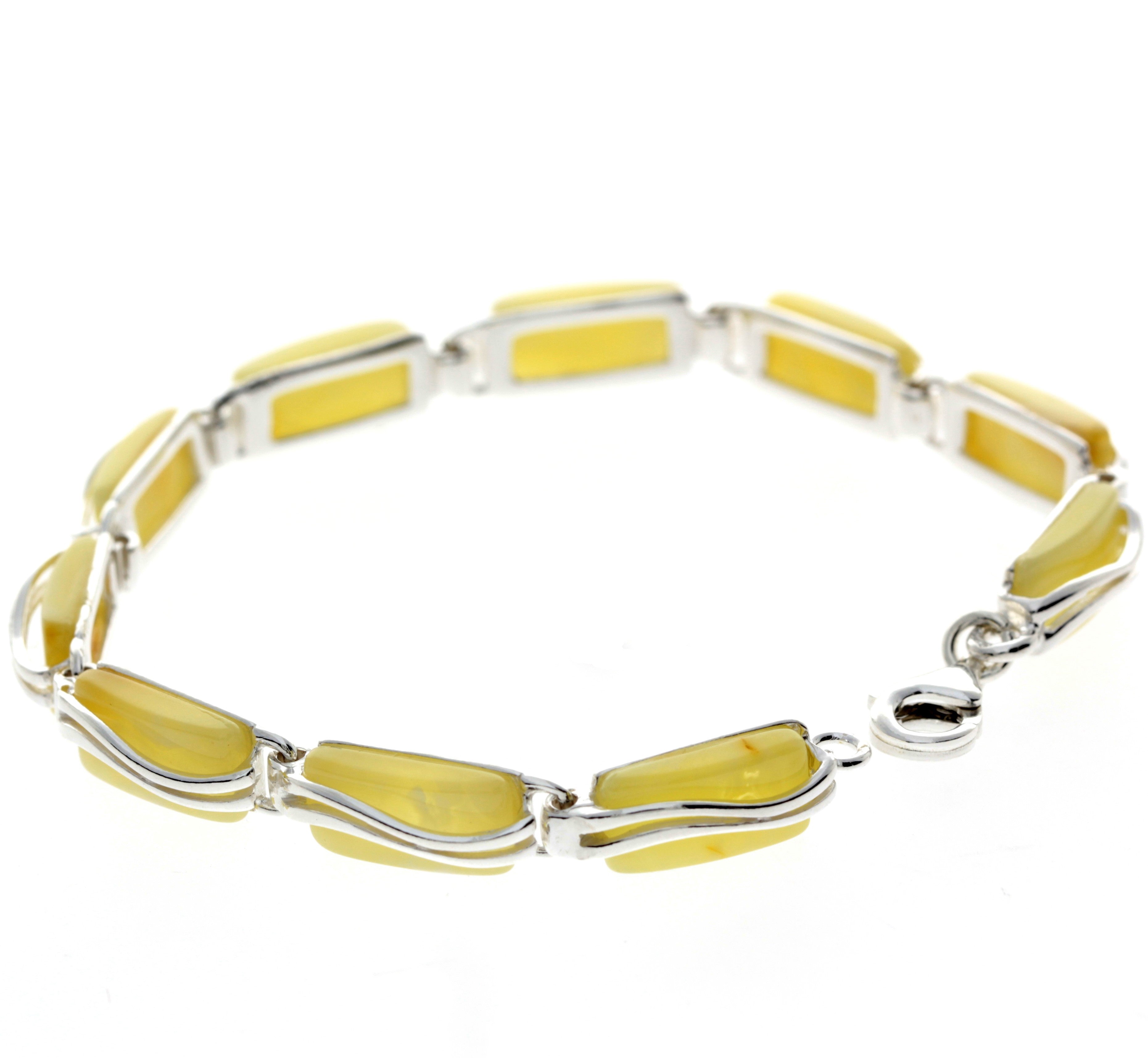 925 Sterling Silver & Genuine Baltic Amber Rectangular Modern Bracelet - GL508B