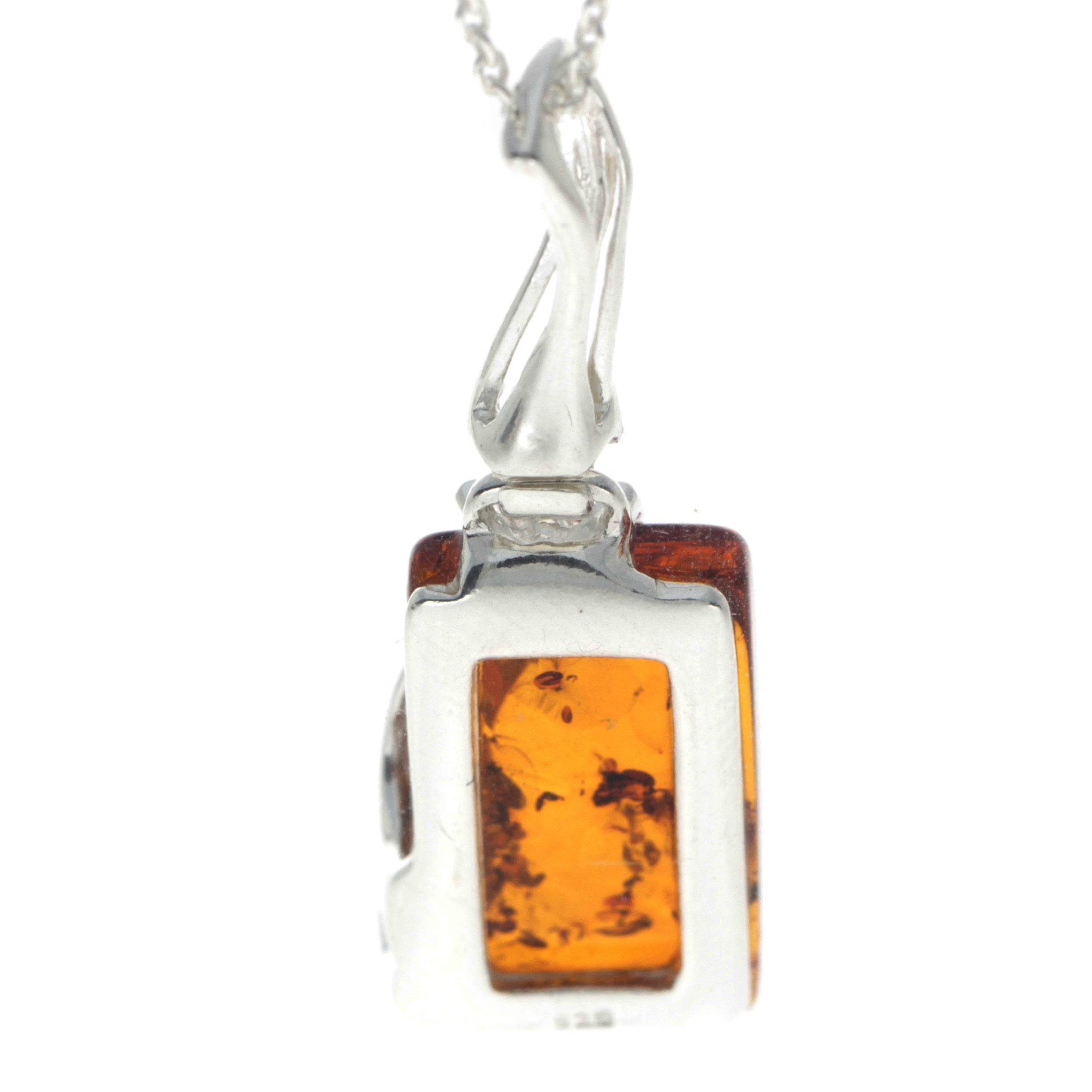 925 Sterling Silver & Genuine Baltic Amber Rectangular Modern Pendant - GL253B