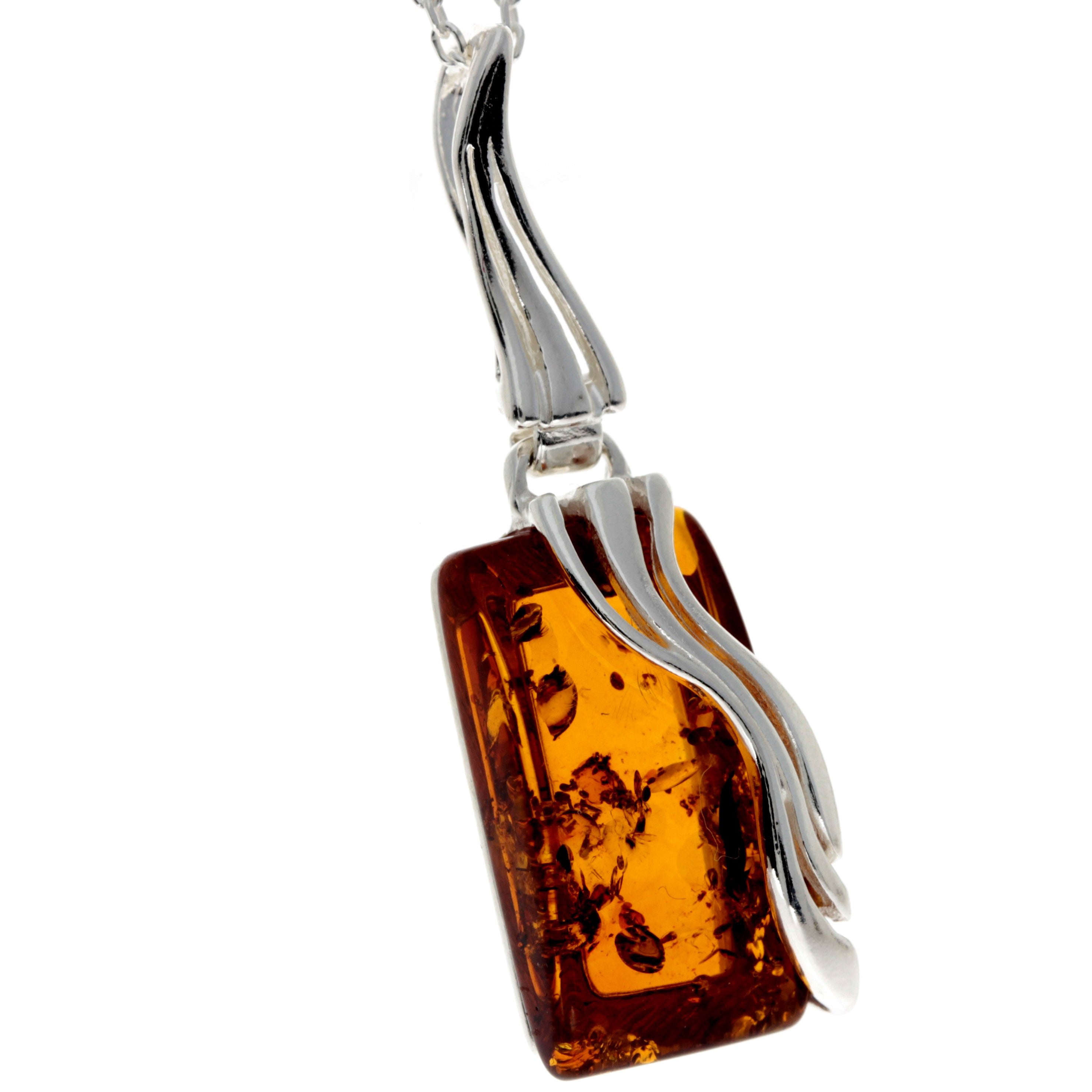 925 Sterling Silver & Genuine Baltic Amber Rectangular Modern Pendant - GL253B