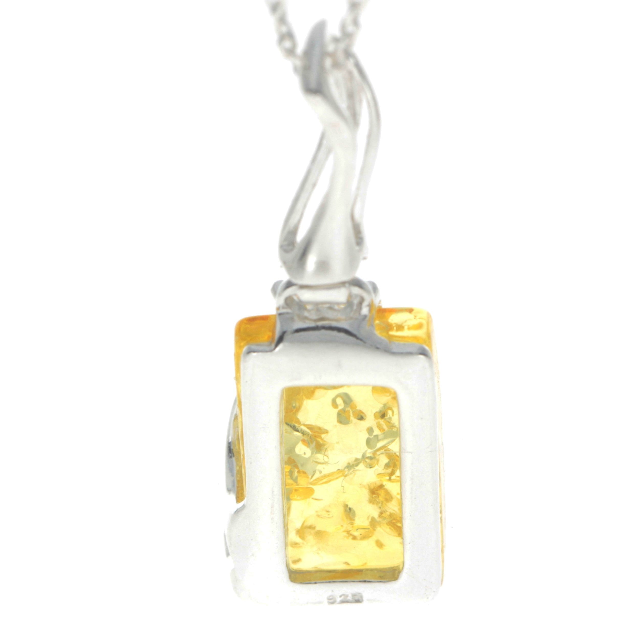 925 Sterling Silver & Genuine Baltic Amber Rectangular Modern Pendant - GL253B