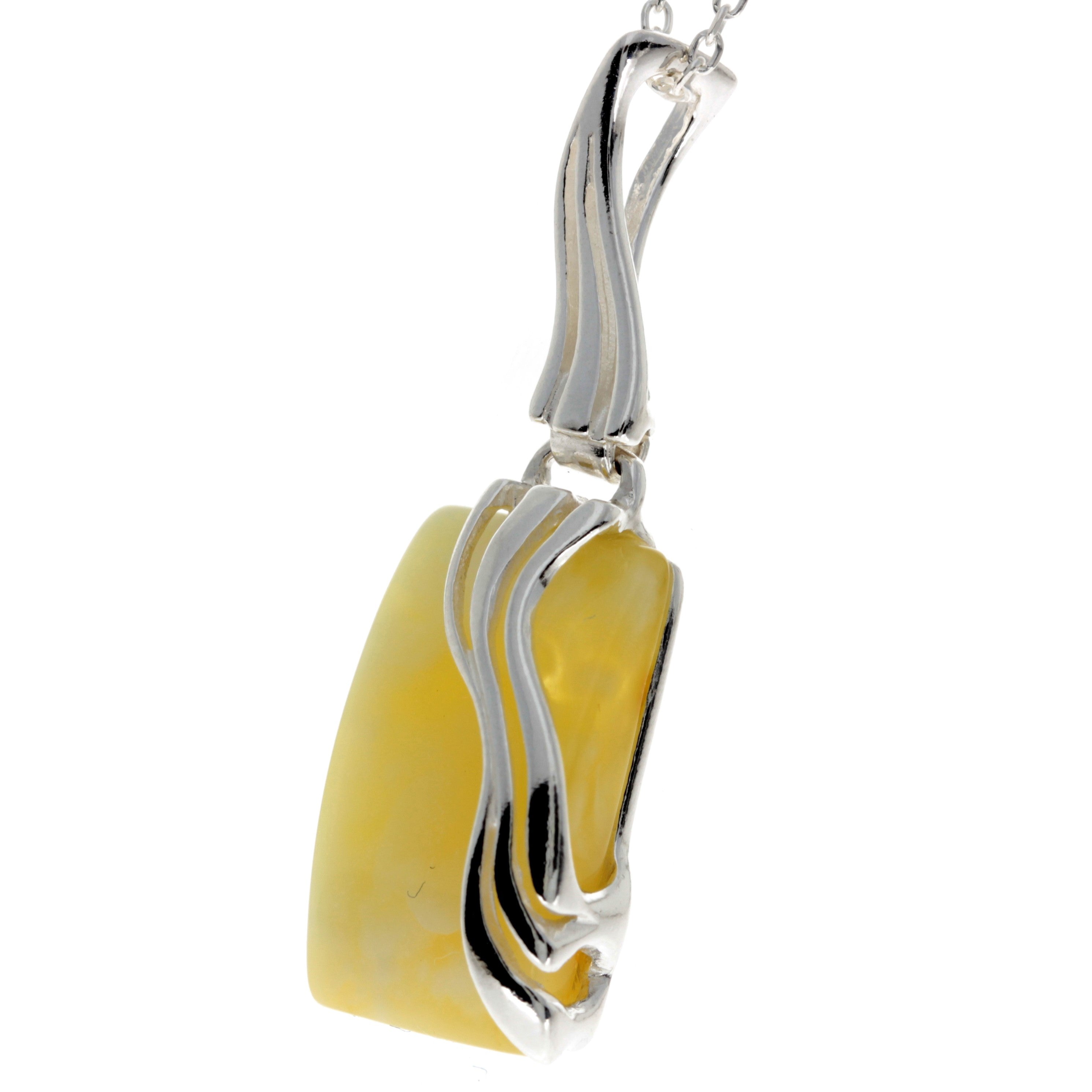 925 Sterling Silver & Genuine Baltic Amber Rectangular Modern Pendant - GL253B