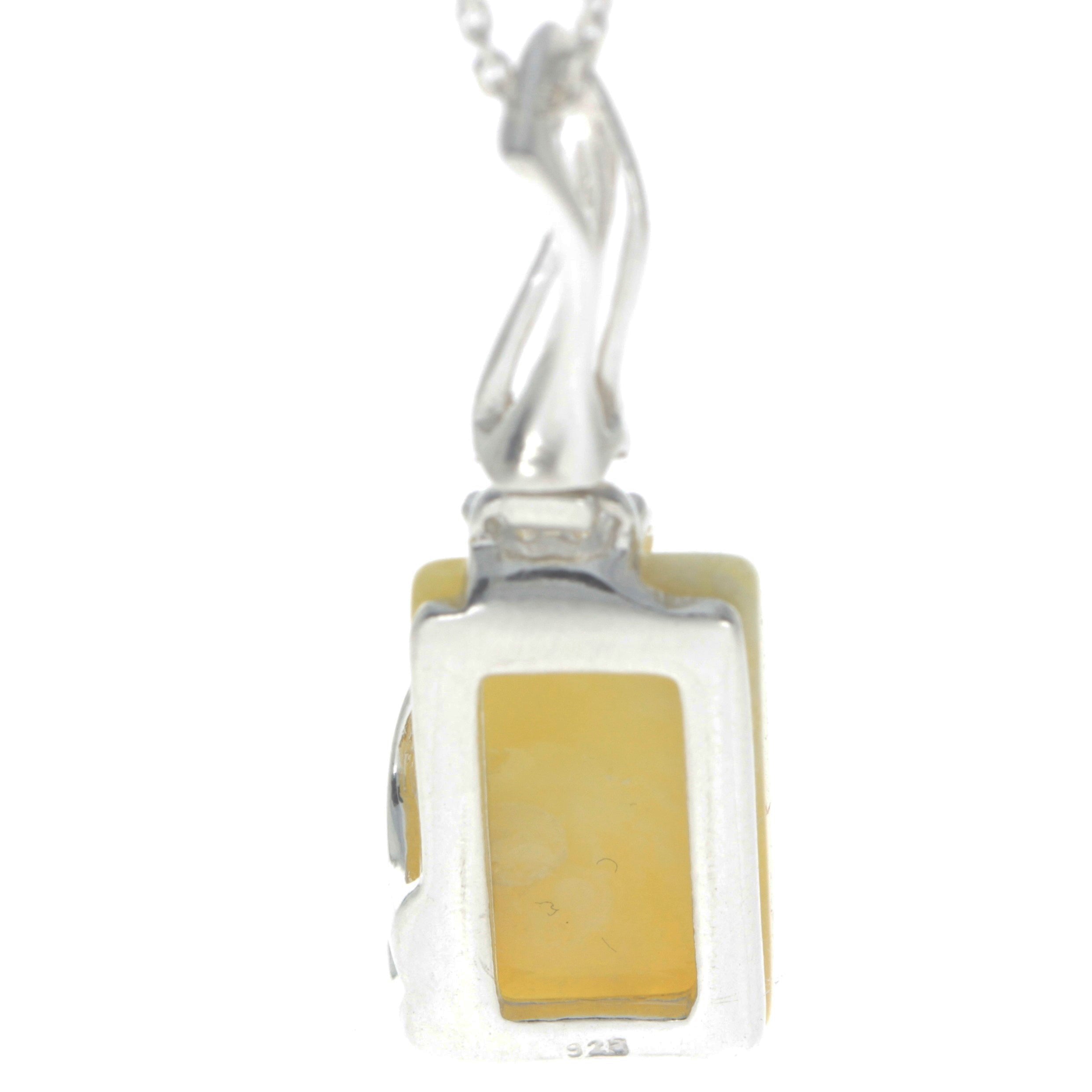 925 Sterling Silver & Genuine Baltic Amber Rectangular Modern Pendant - GL253B