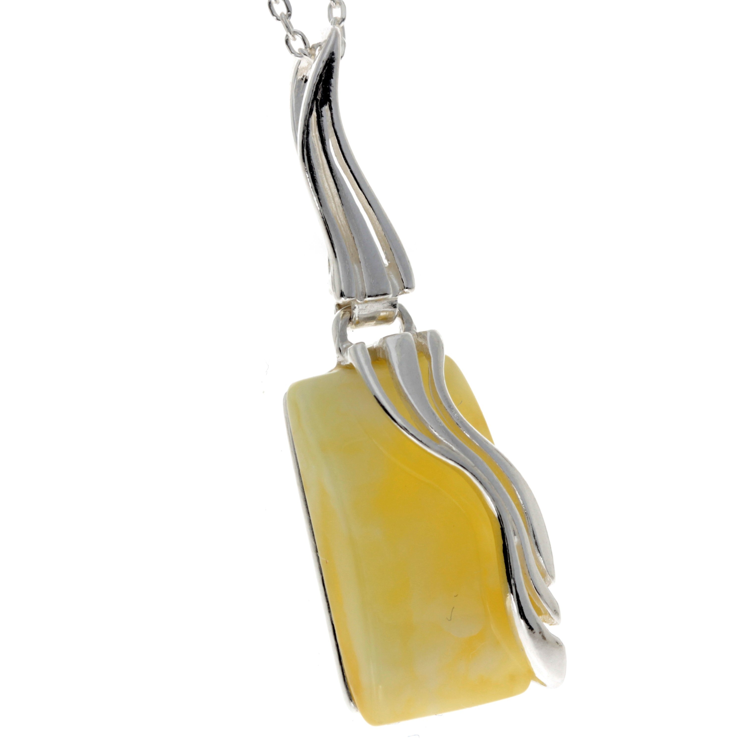 925 Sterling Silver & Genuine Baltic Amber Rectangular Modern Pendant - GL253B