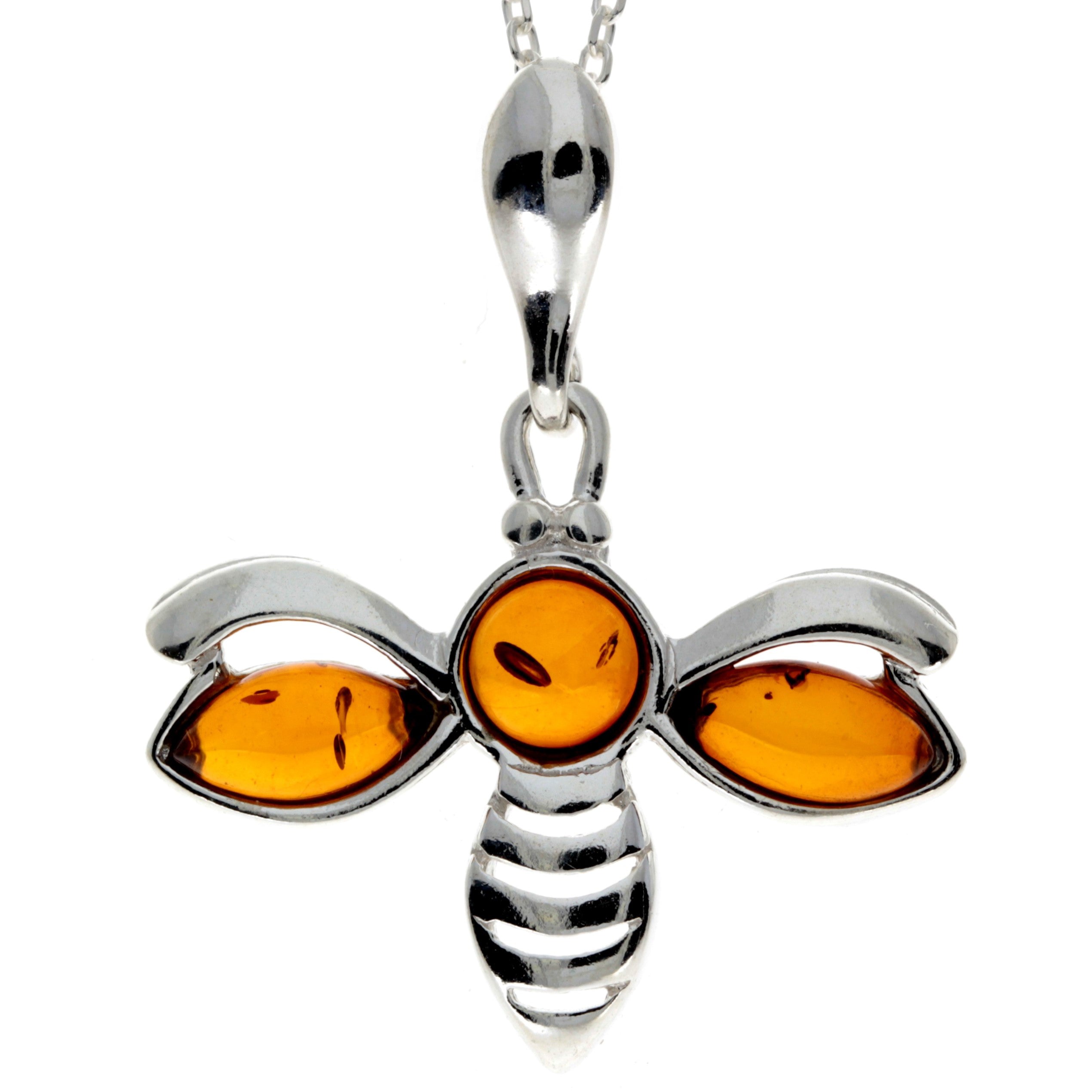 925 Sterling Silver & Baltic Amber Bee Pendant - GL358