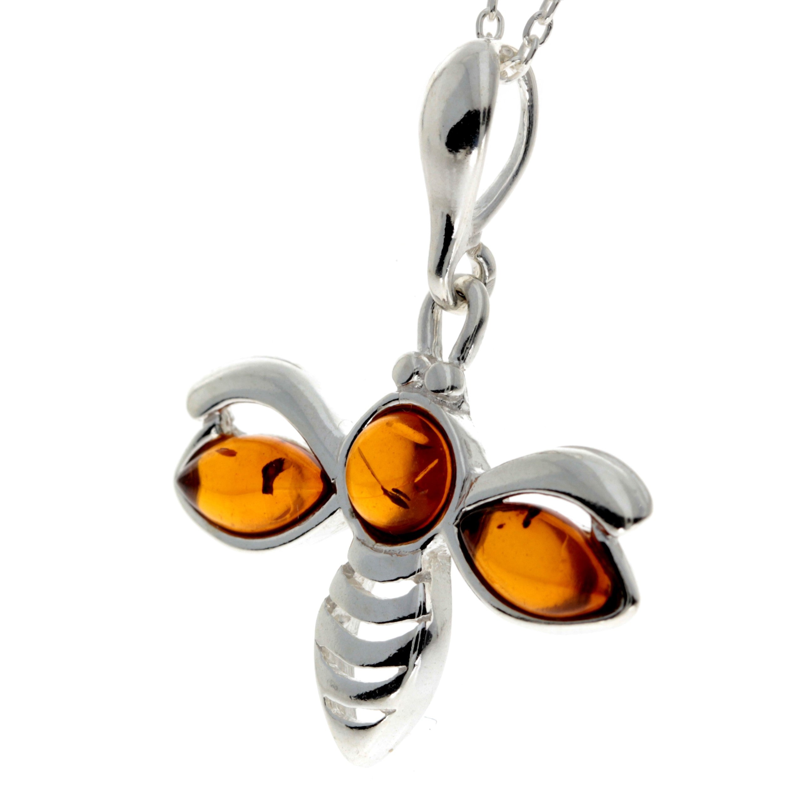 925 Sterling Silver & Baltic Amber Bee Pendant - GL358