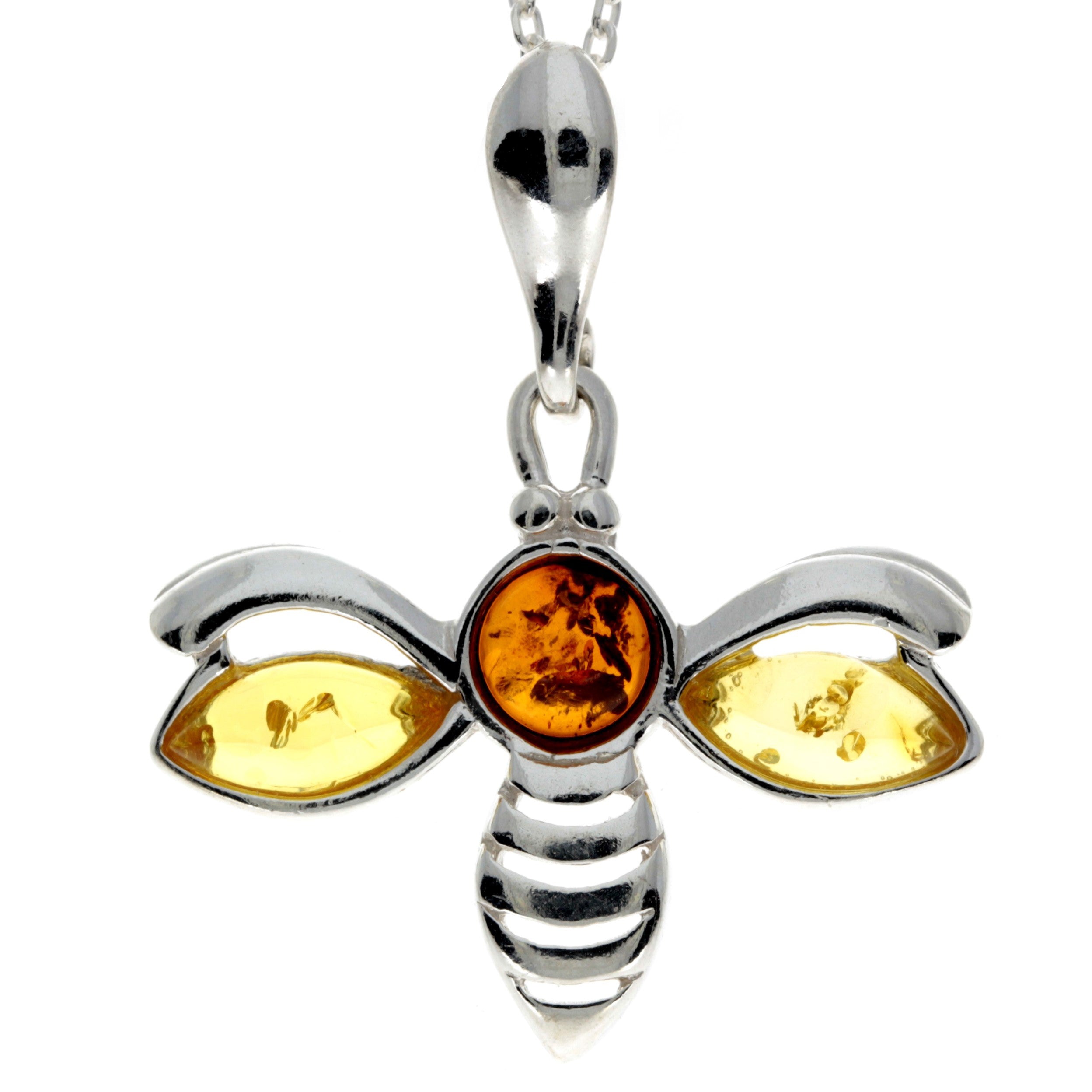 925 Sterling Silver & Baltic Amber Bee Pendant - GL358