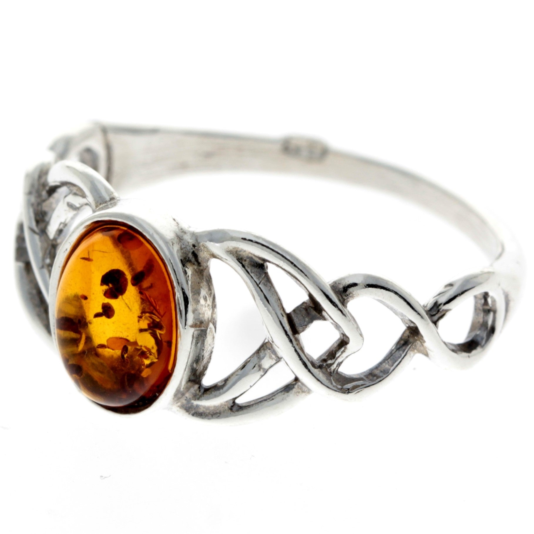 925 Sterling Silver & Baltic Amber Celtic Ring - 7482