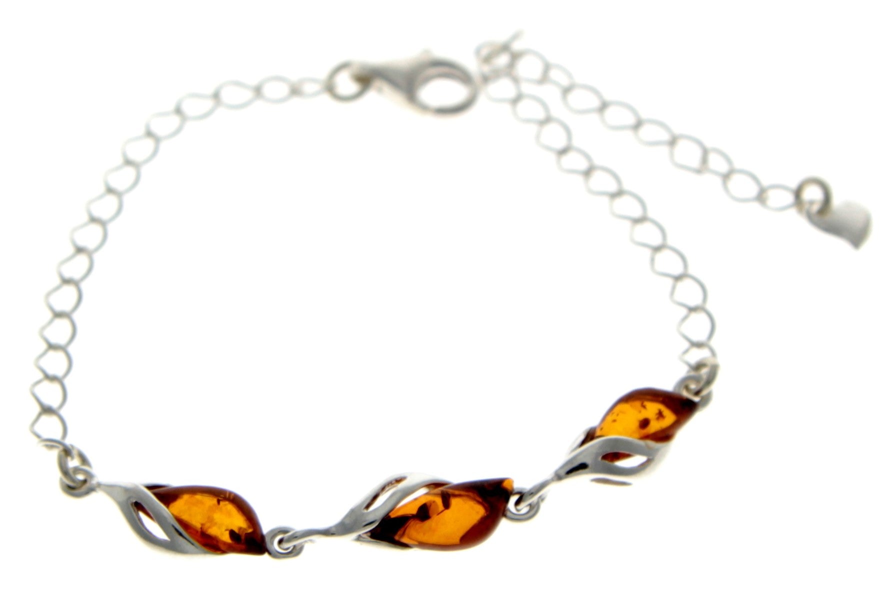 925 Sterling Silver & Baltic Amber Modern Adjustable Bracelet 20 cm - GL533