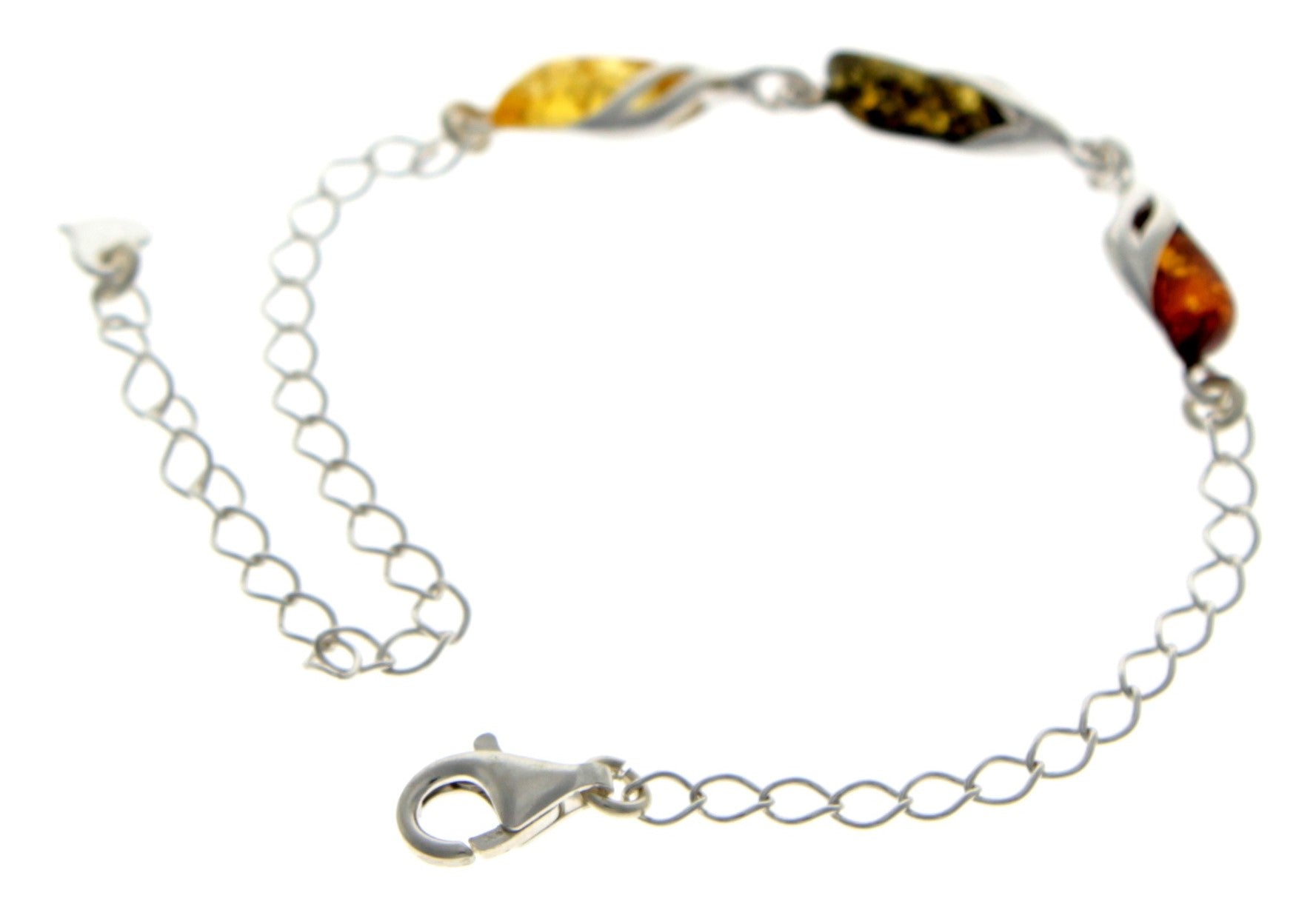 925 Sterling Silver & Baltic Amber Modern Adjustable Bracelet 20 cm - GL533