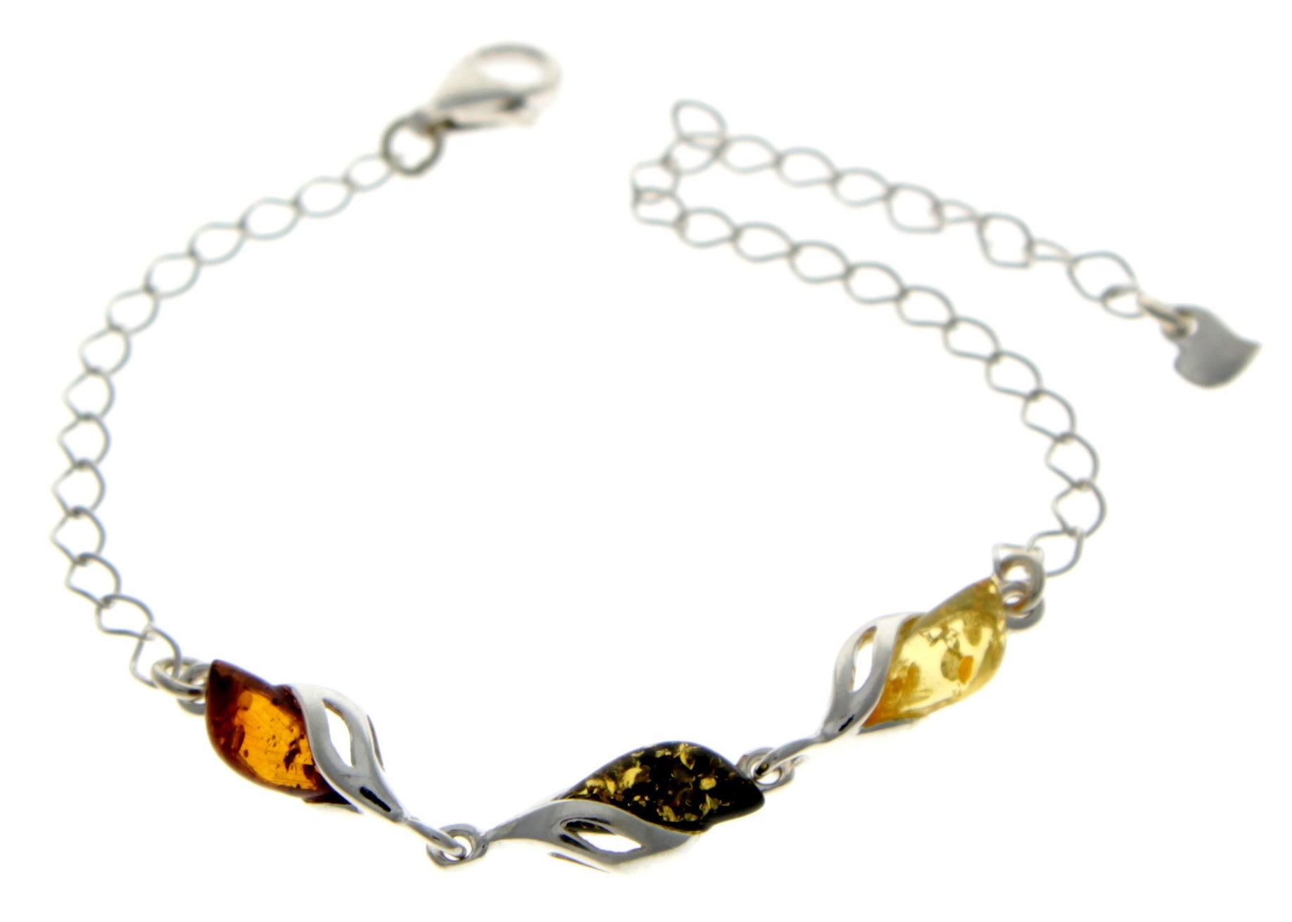 925 Sterling Silver & Baltic Amber Modern Adjustable Bracelet 20 cm - GL533