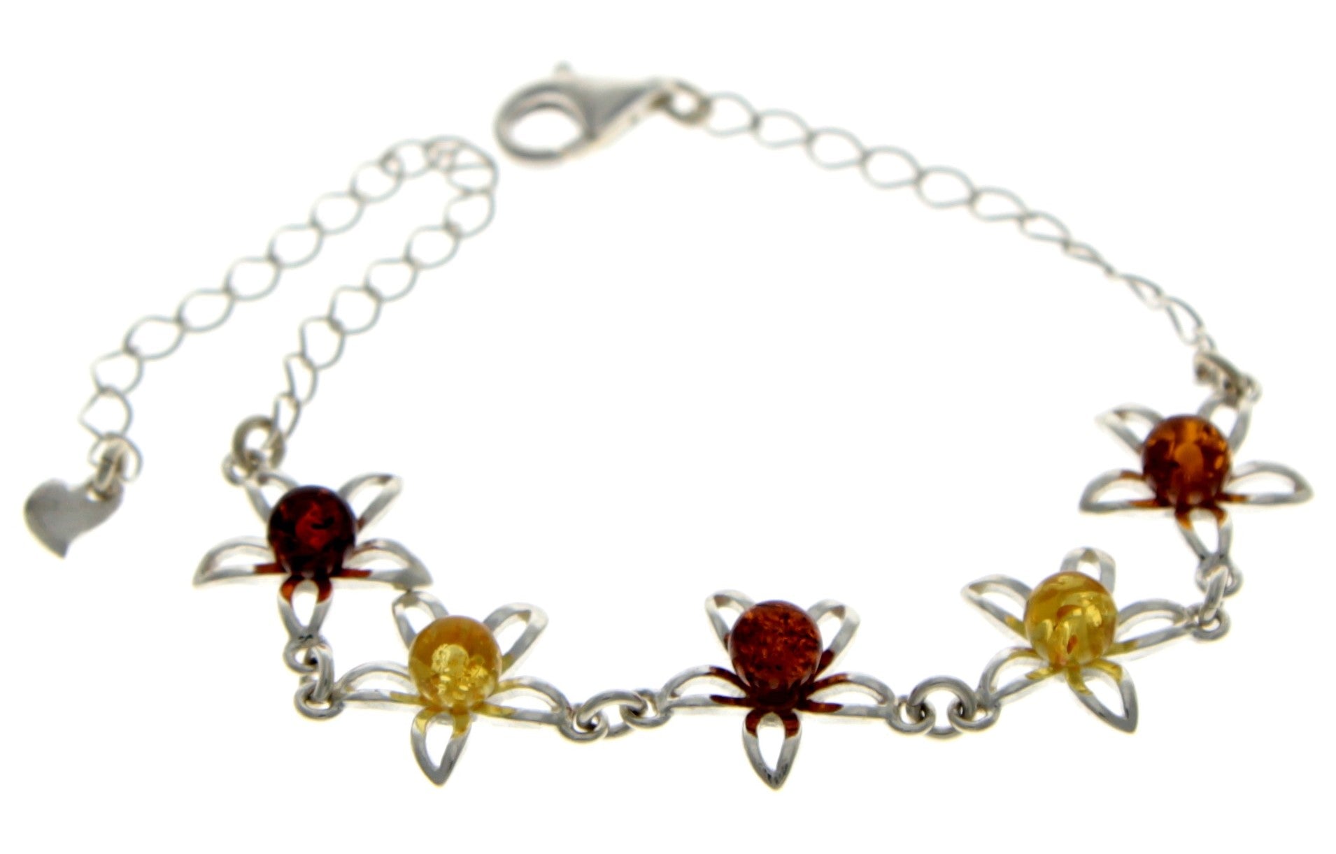 925 Sterling Silver & Baltic Amber Modern Adjustable Star Bracelet - GL527