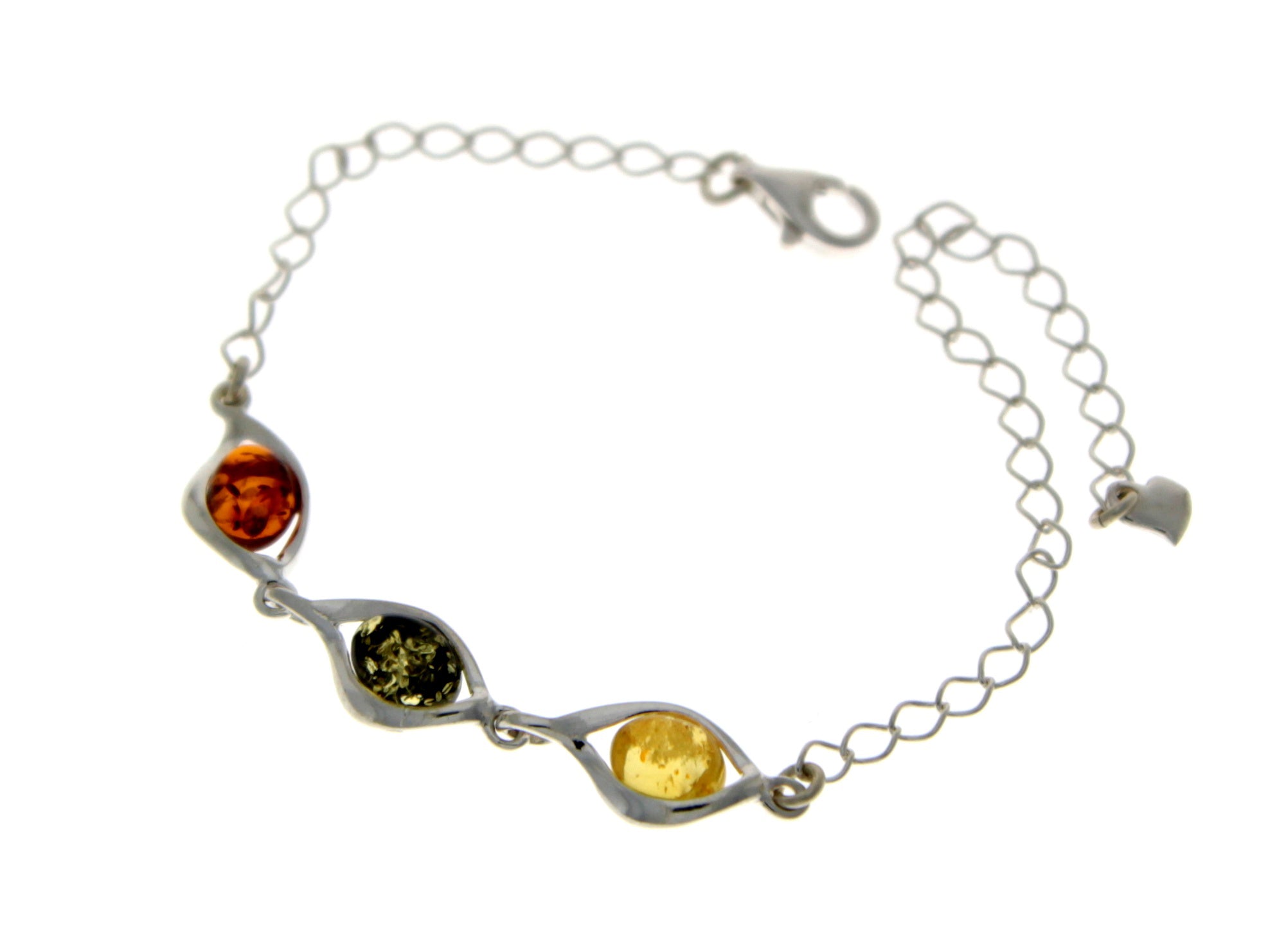 925 Sterling Silver & Baltic Amber Modern Adjustable Bracelet 20 cm - GL537