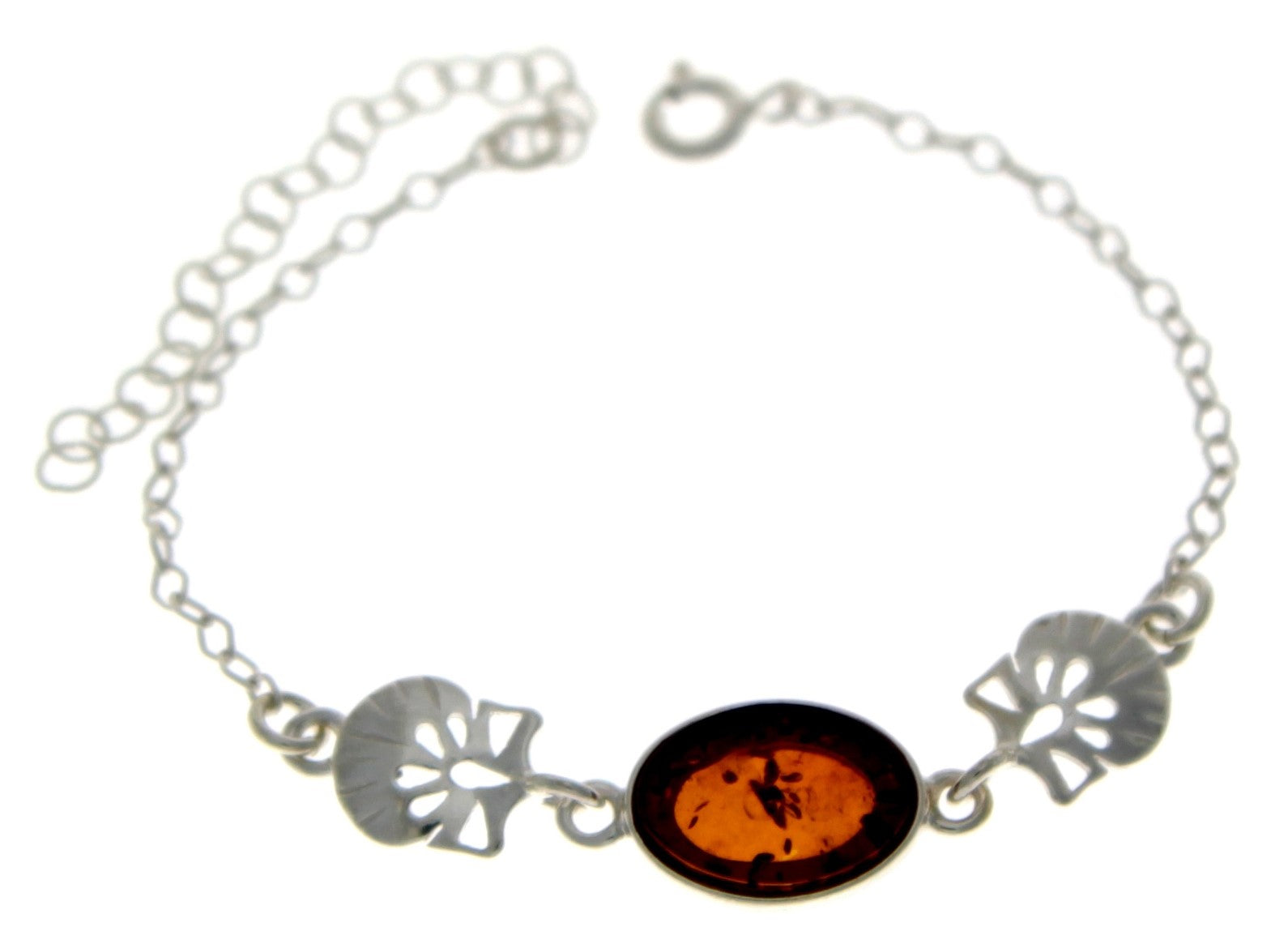 925 Sterling Silver & Baltic Amber Art Nouveau Adjustable 21 cm Bracelet - M551