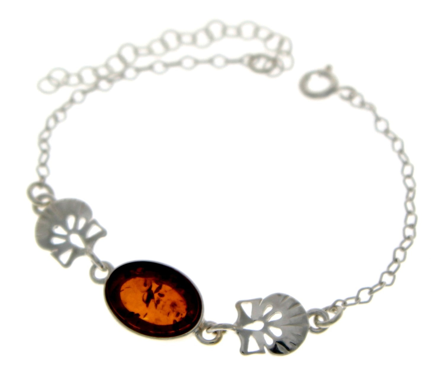 925 Sterling Silver & Baltic Amber Art Nouveau Adjustable 21 cm Bracelet - M551