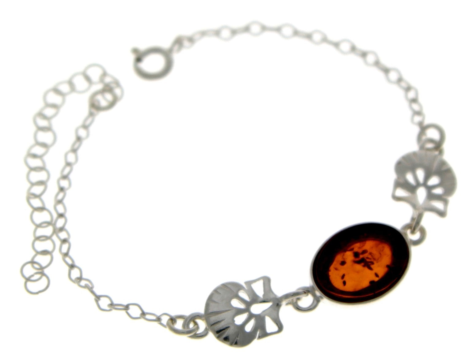 925 Sterling Silver & Baltic Amber Art Nouveau Adjustable 21 cm Bracelet - M551