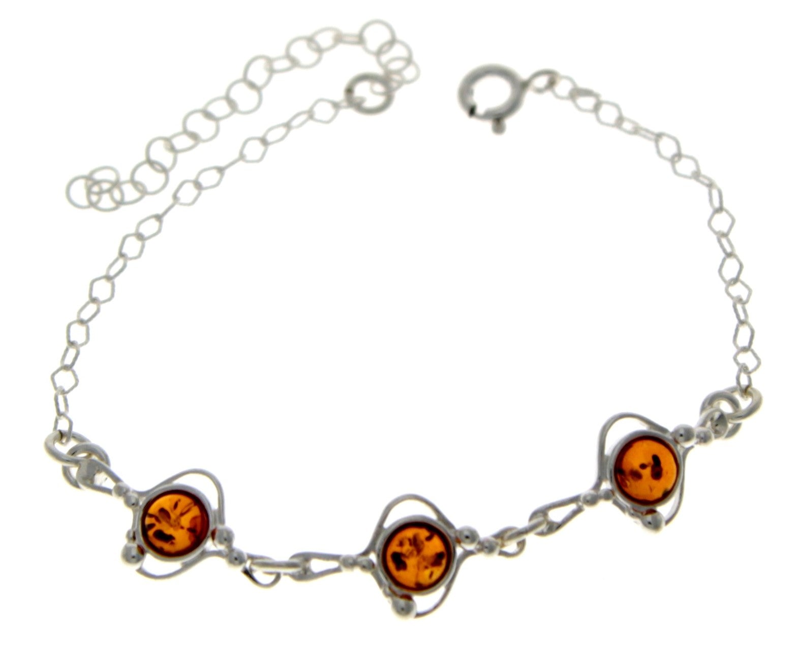 925 Sterling Silver & Baltic Amber Classic Adjustable Bracelet 21 cm - M553