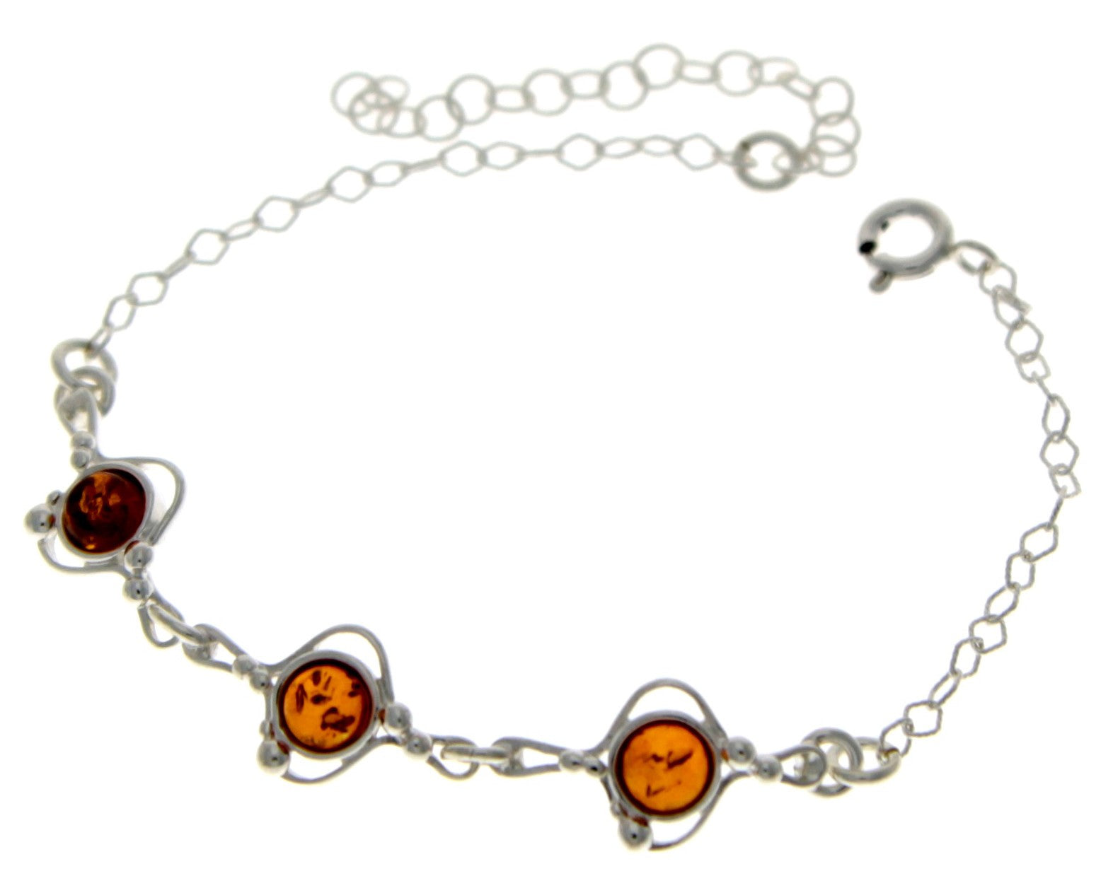 925 Sterling Silver & Baltic Amber Classic Adjustable Bracelet 21 cm - M553