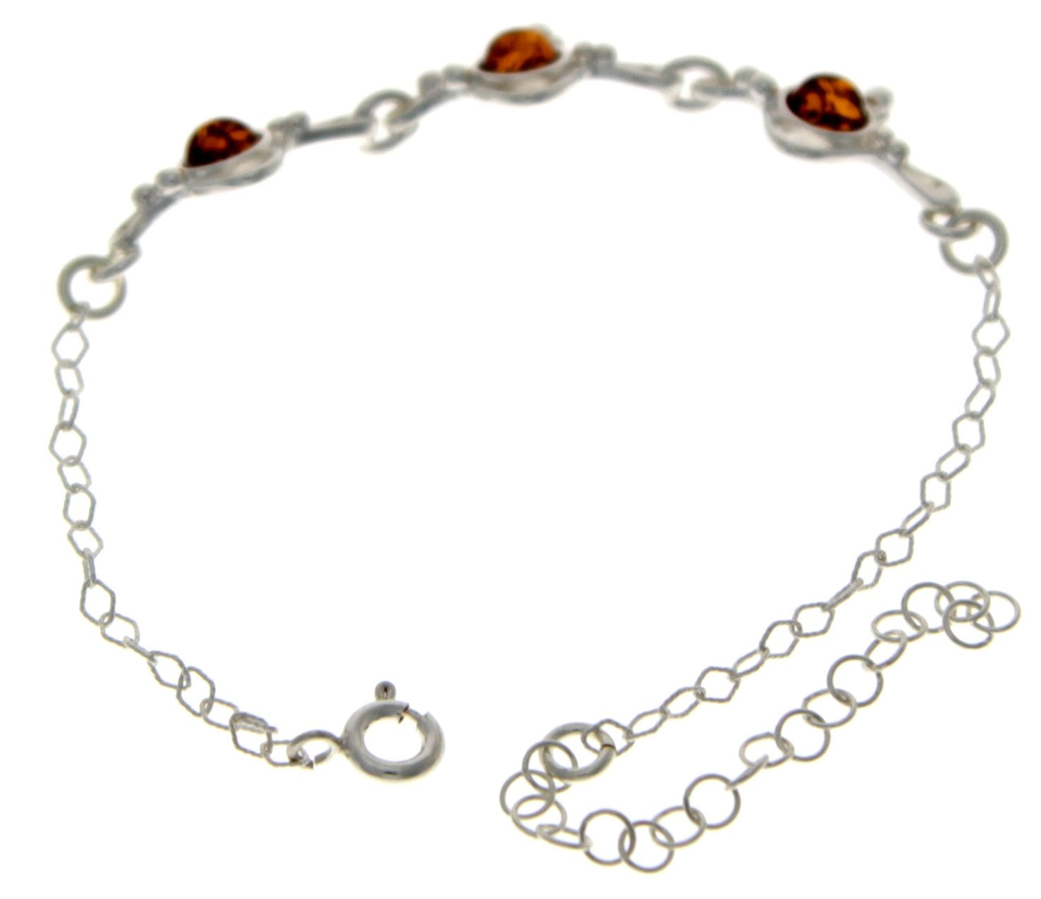 925 Sterling Silver & Baltic Amber Classic Adjustable Bracelet 21 cm - M553