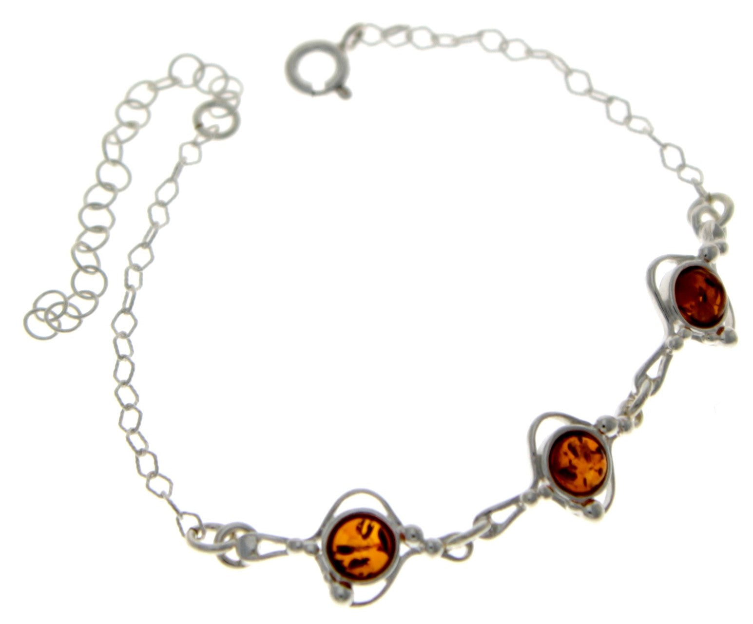 925 Sterling Silver & Baltic Amber Classic Adjustable Bracelet 21 cm - M553