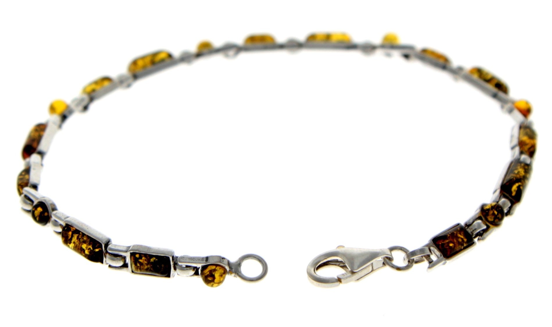 925 Sterling Silver & Baltic Amber Square Stones 19.5 cm Bracelet  - 3347