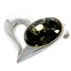 925 Sterling Silver & Baltic Amber Heart Brooch - GL816