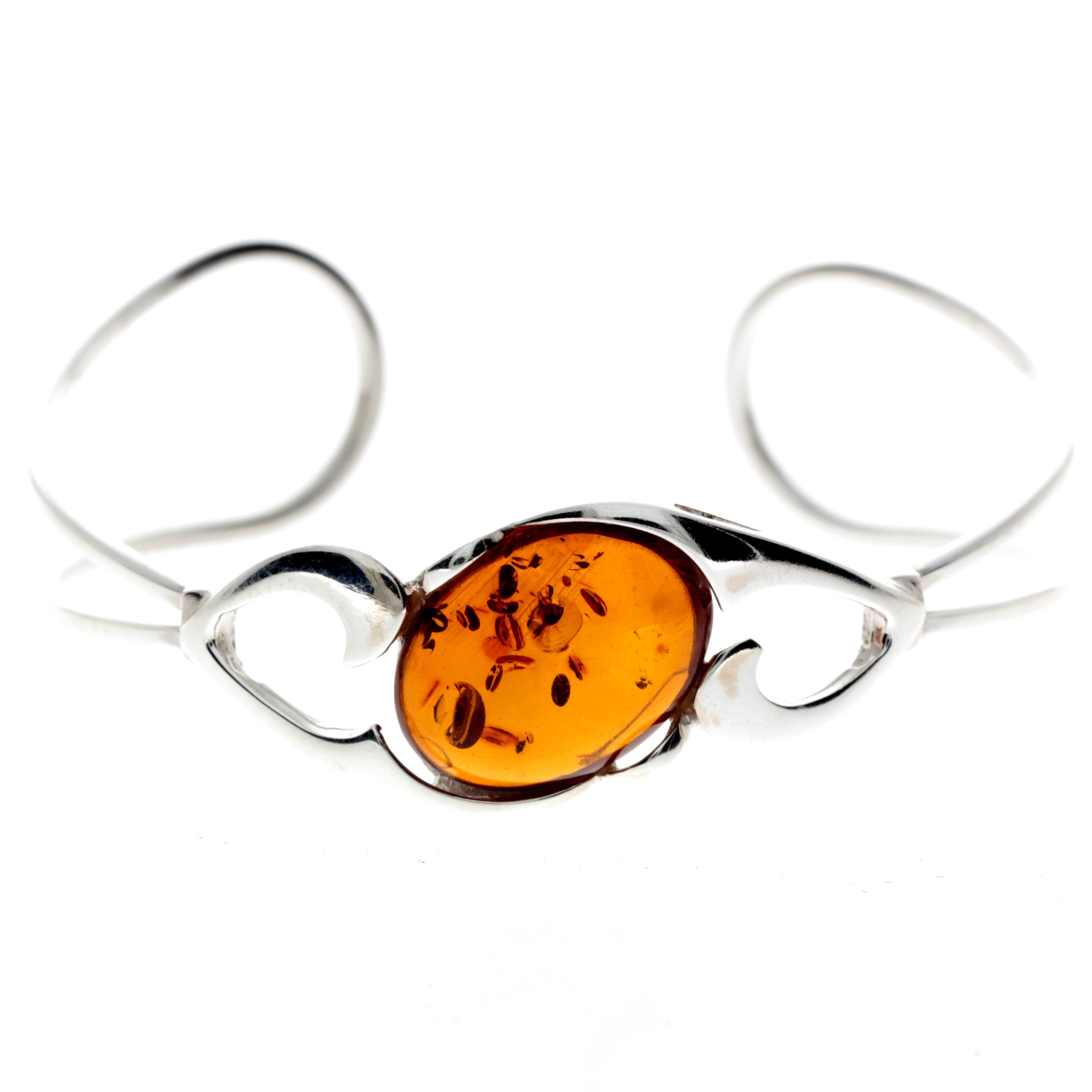 925 Sterling Silver & Baltic Amber Modern Adjustable Bangle - GL551