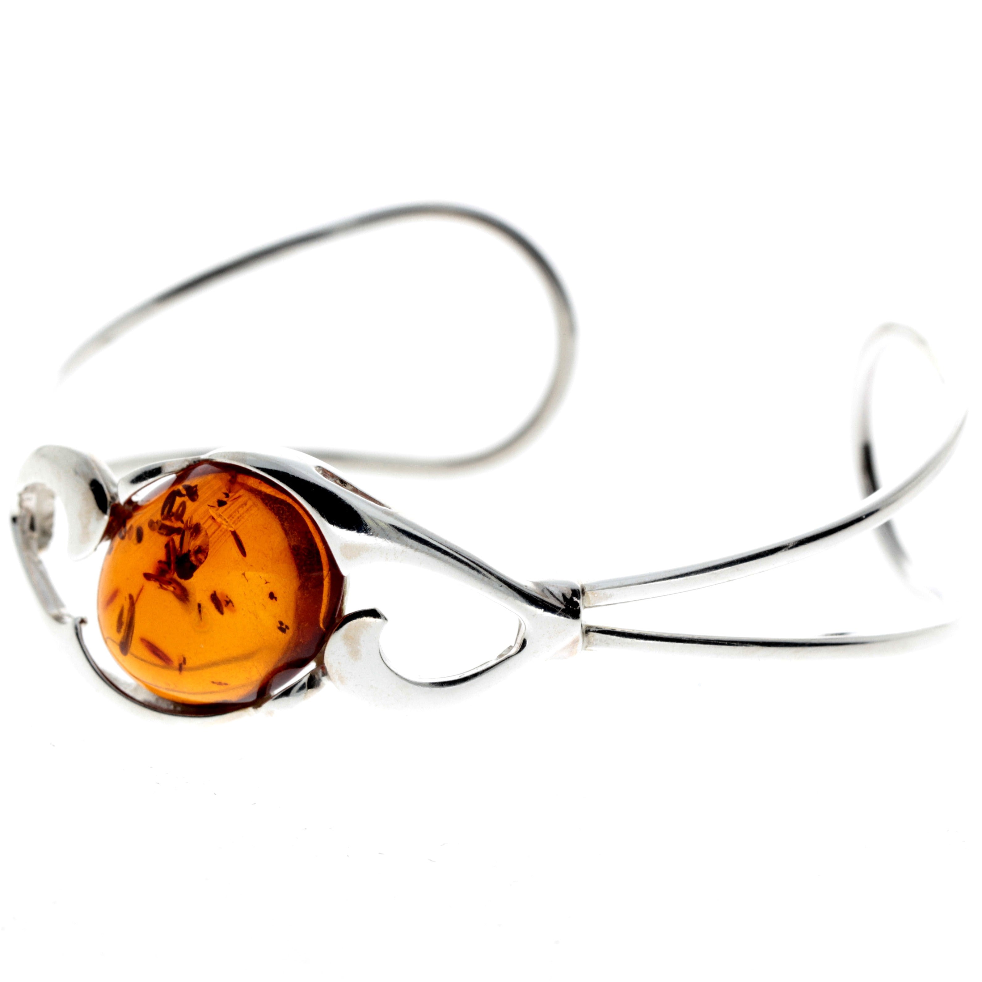 925 Sterling Silver & Baltic Amber Modern Adjustable Bangle - GL551