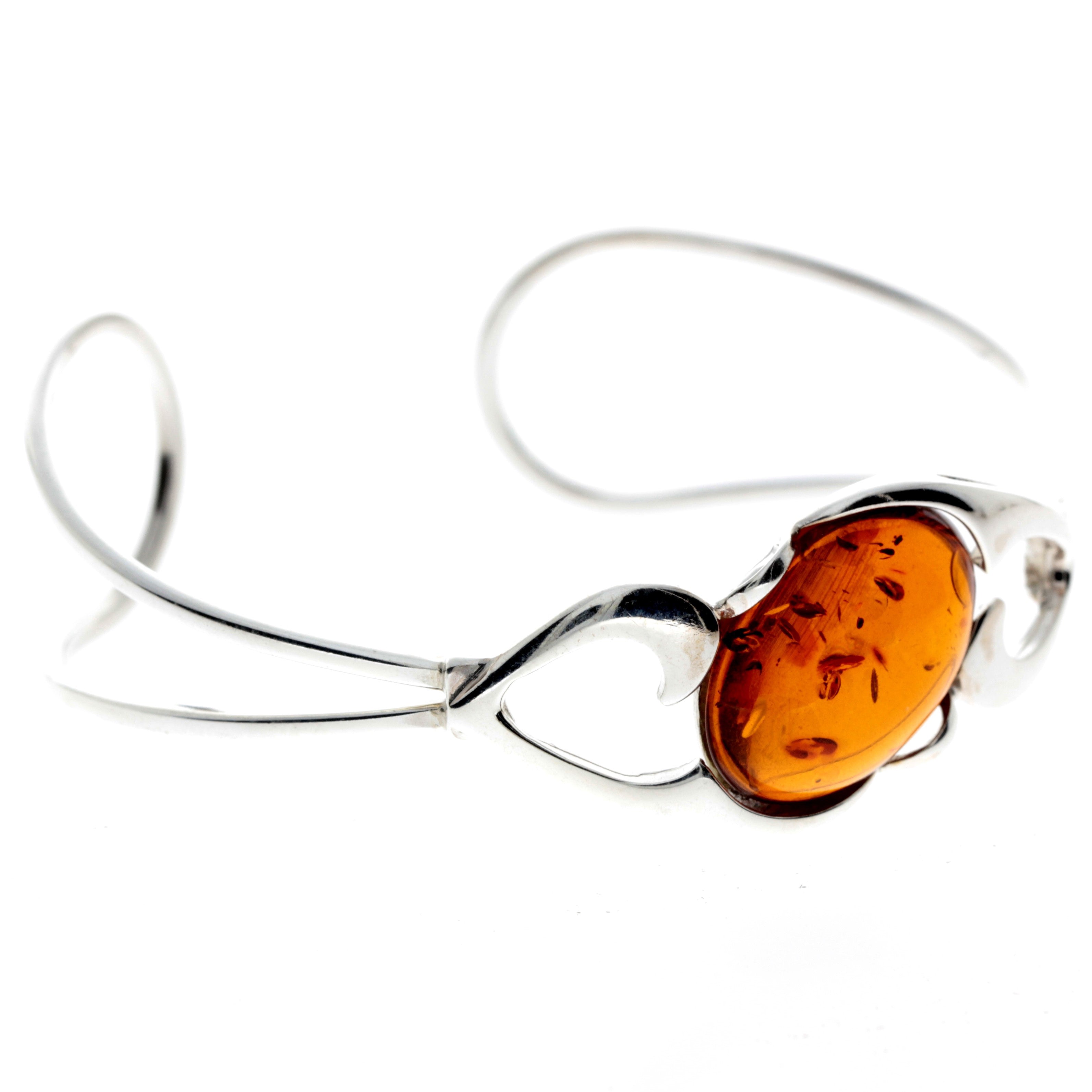 925 Sterling Silver & Baltic Amber Modern Adjustable Bangle - GL551