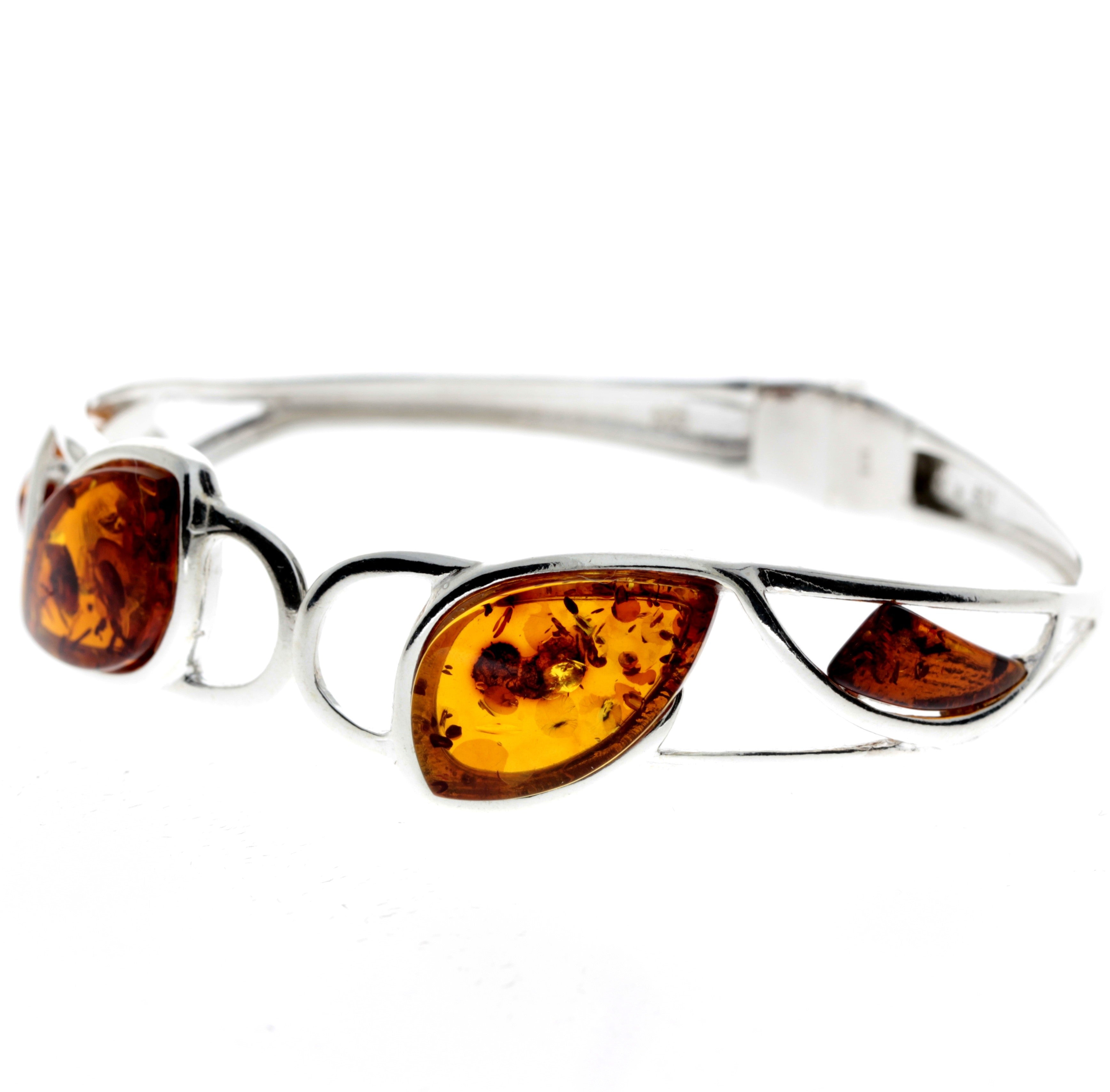 925 Sterling Silver & Baltic Amber Multi Stone Bangle - GL552