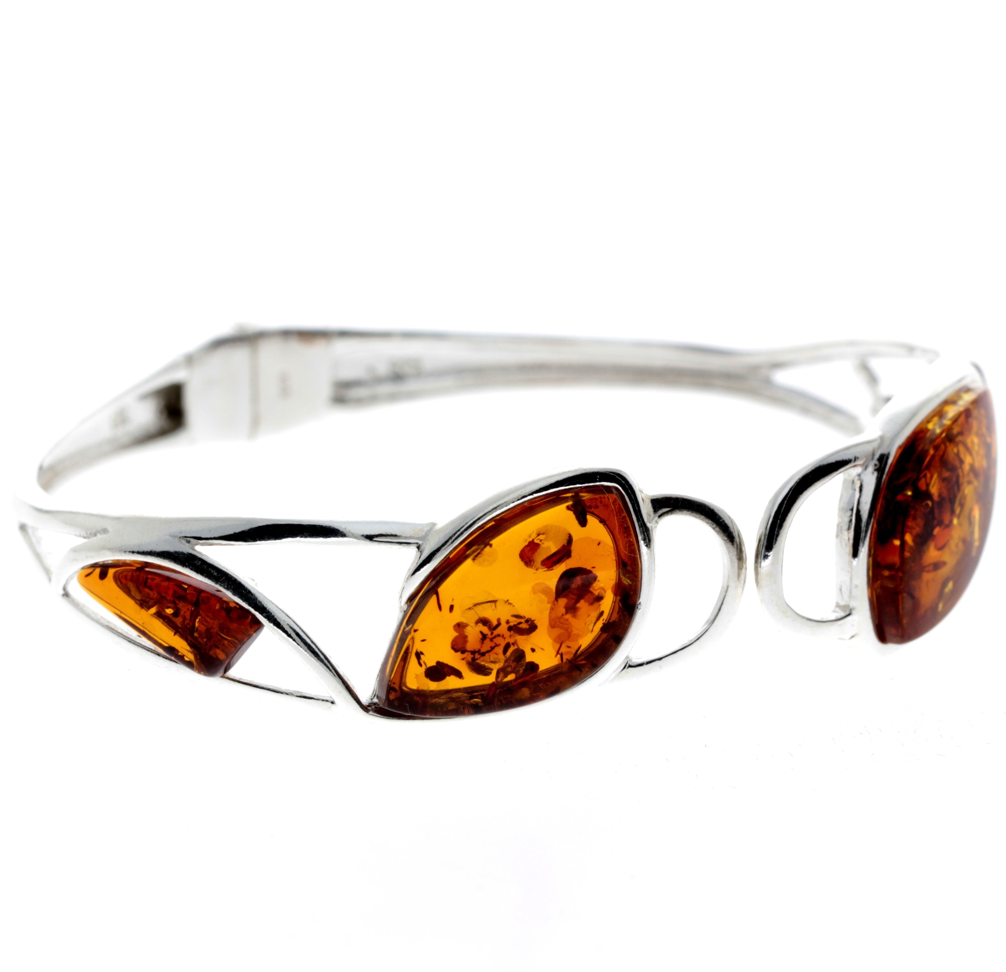 925 Sterling Silver & Baltic Amber Multi Stone Bangle - GL552