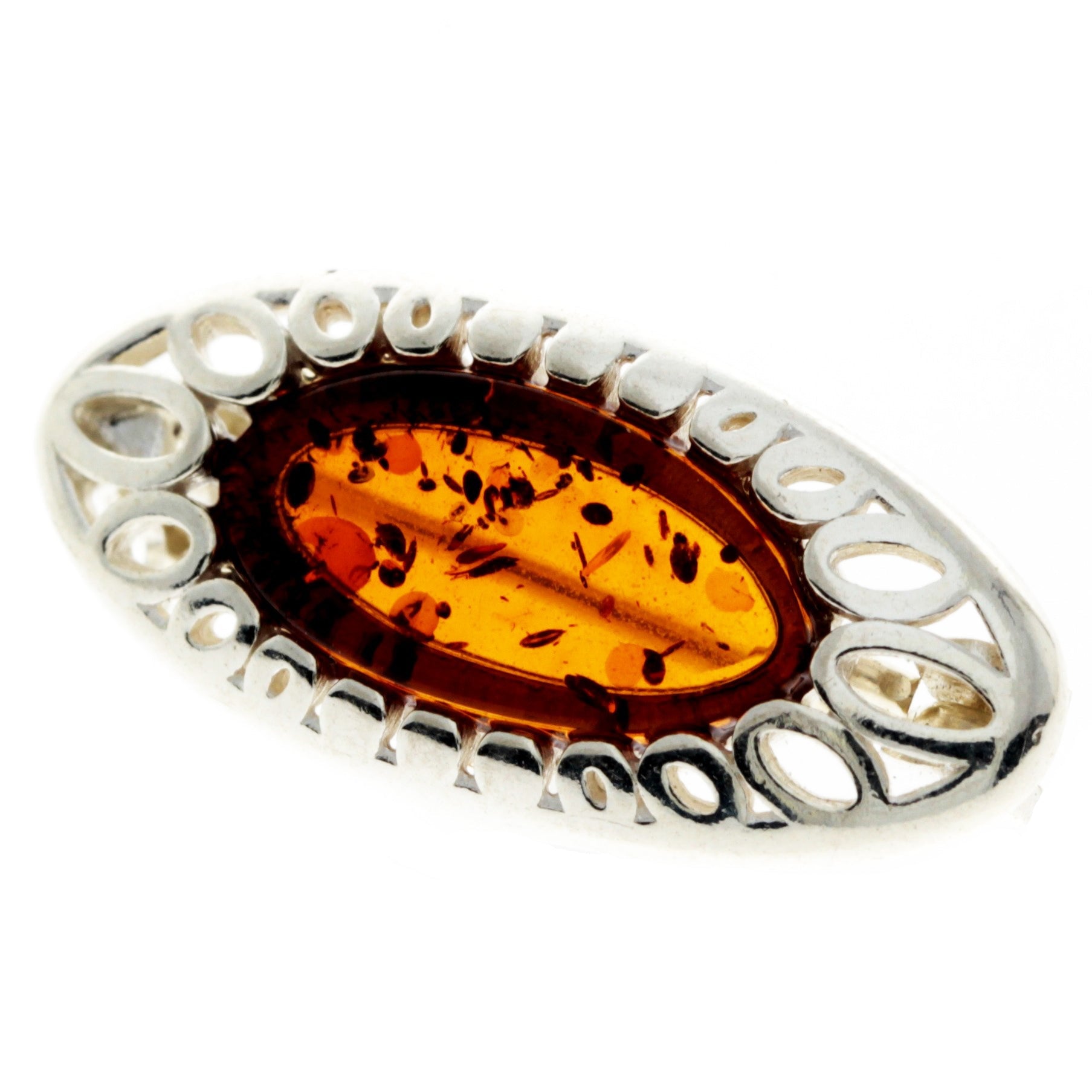 925 Sterling Silver & Baltic Amber Modern Brooch - GL823