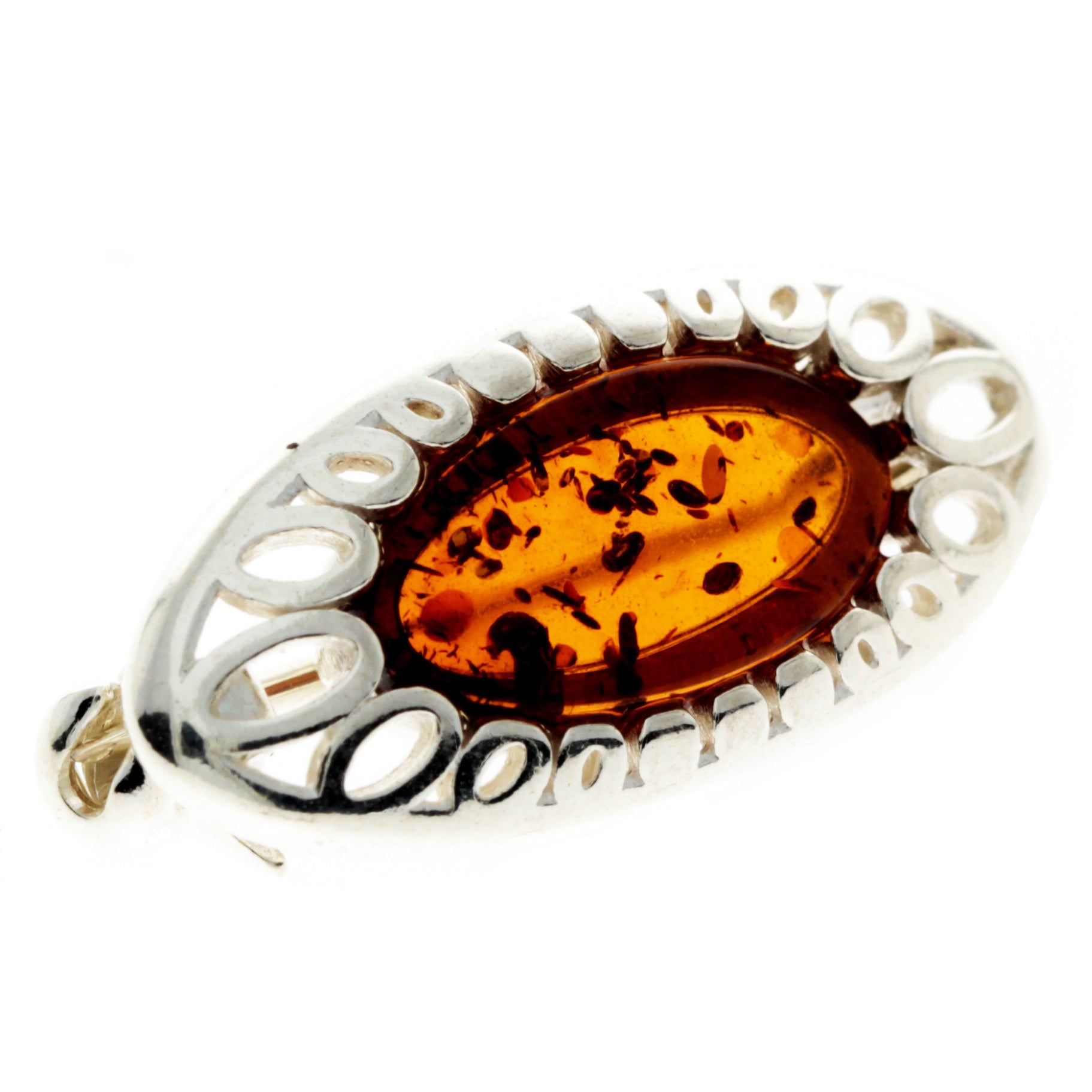 925 Sterling Silver & Baltic Amber Modern Brooch - GL823