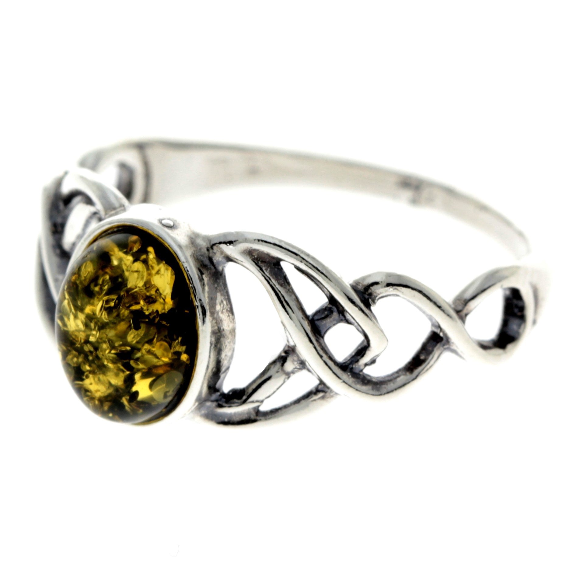 925 Sterling Silver & Baltic Amber Celtic Ring - 7482